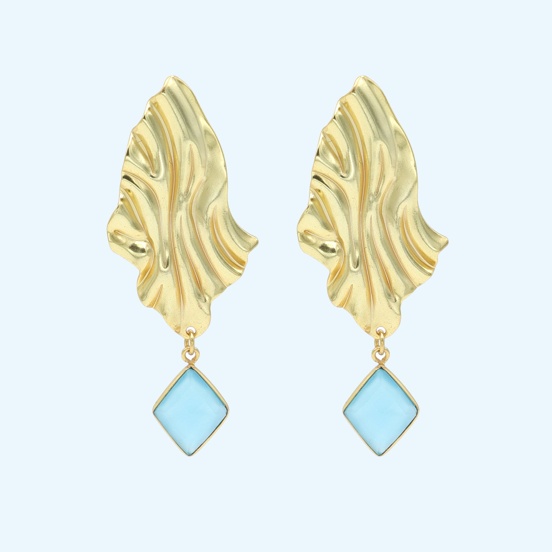 DuaBlueChalcedonyEarringsHandmadeGoldPlatedElegantJewelryforWomen