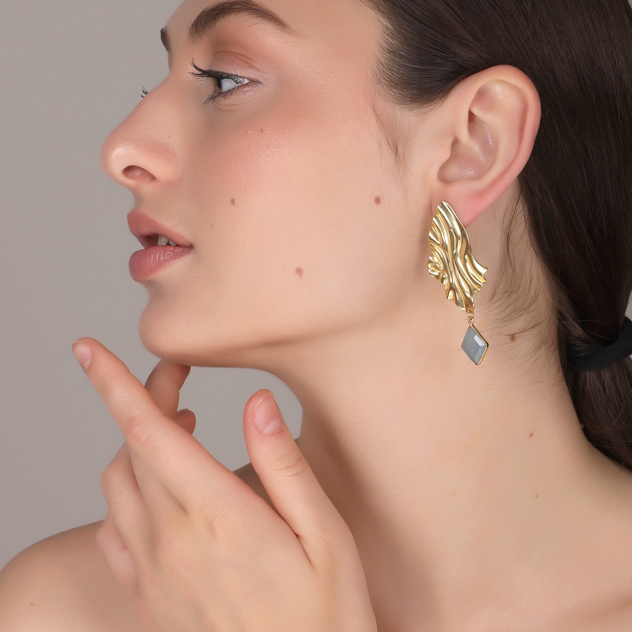 DuaBlueChalcedonyEarringsHandmadeGoldPlatedElegantJewelryforWomen