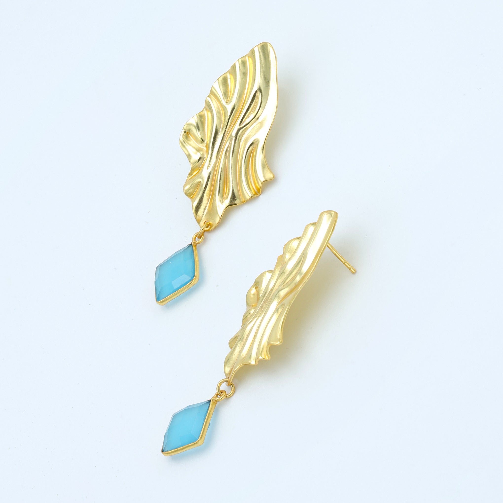 DuaBlueChalcedonyEarringsHandmadeGoldPlatedElegantJewelryforWomen