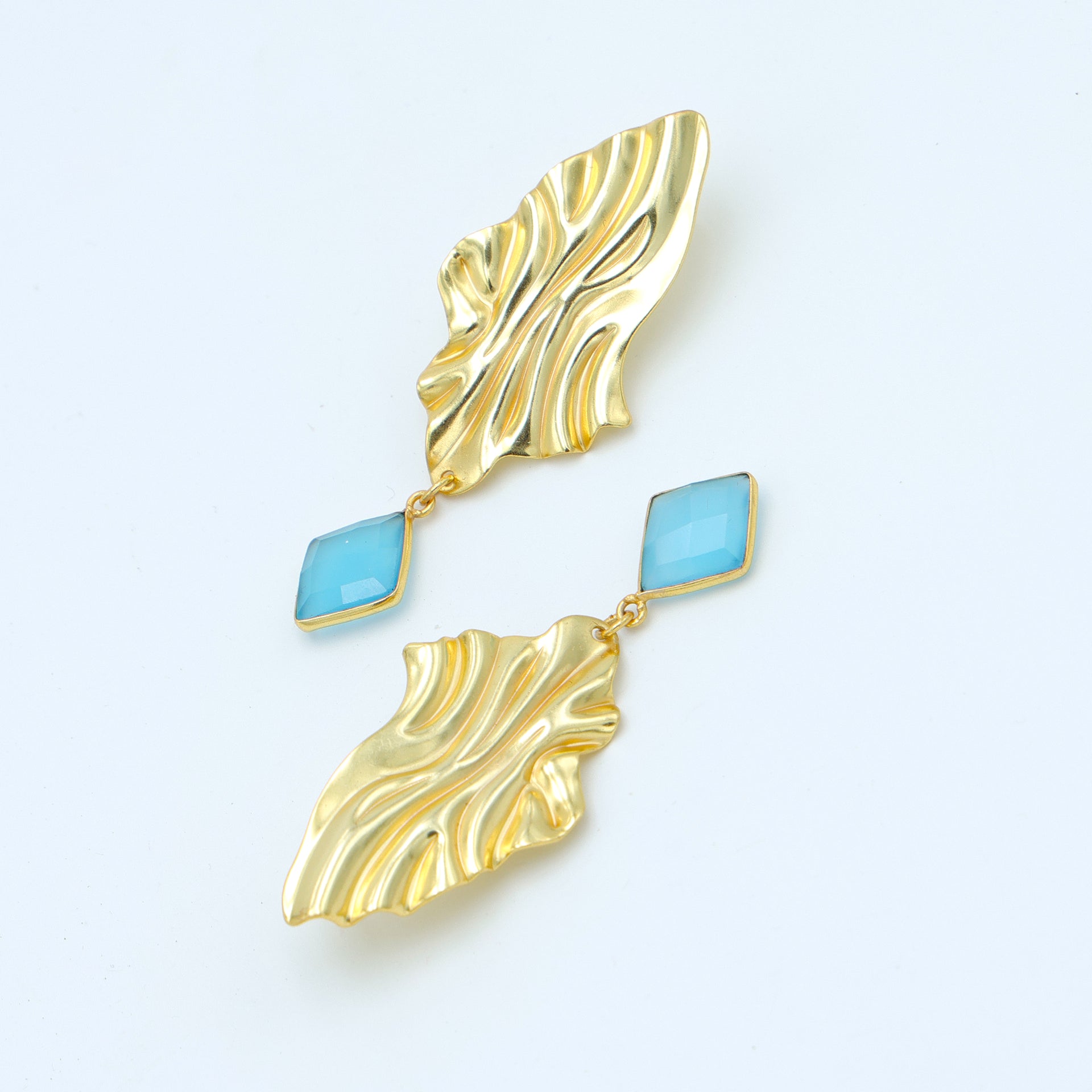 DuaBlueChalcedonyEarringsHandmadeGoldPlatedElegantJewelryforWomen