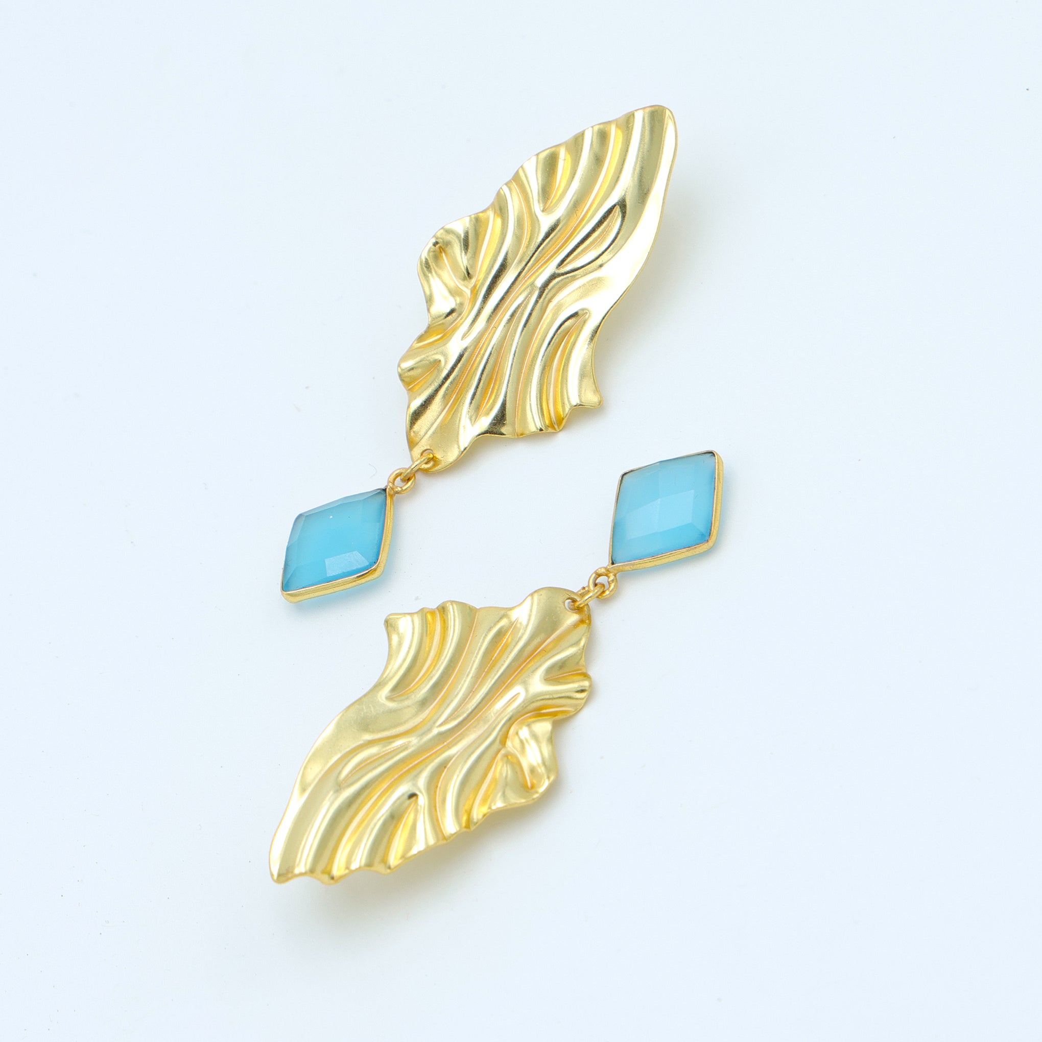 DuaBlueChalcedonyEarringsHandmadeGoldPlatedElegantJewelryforWomen