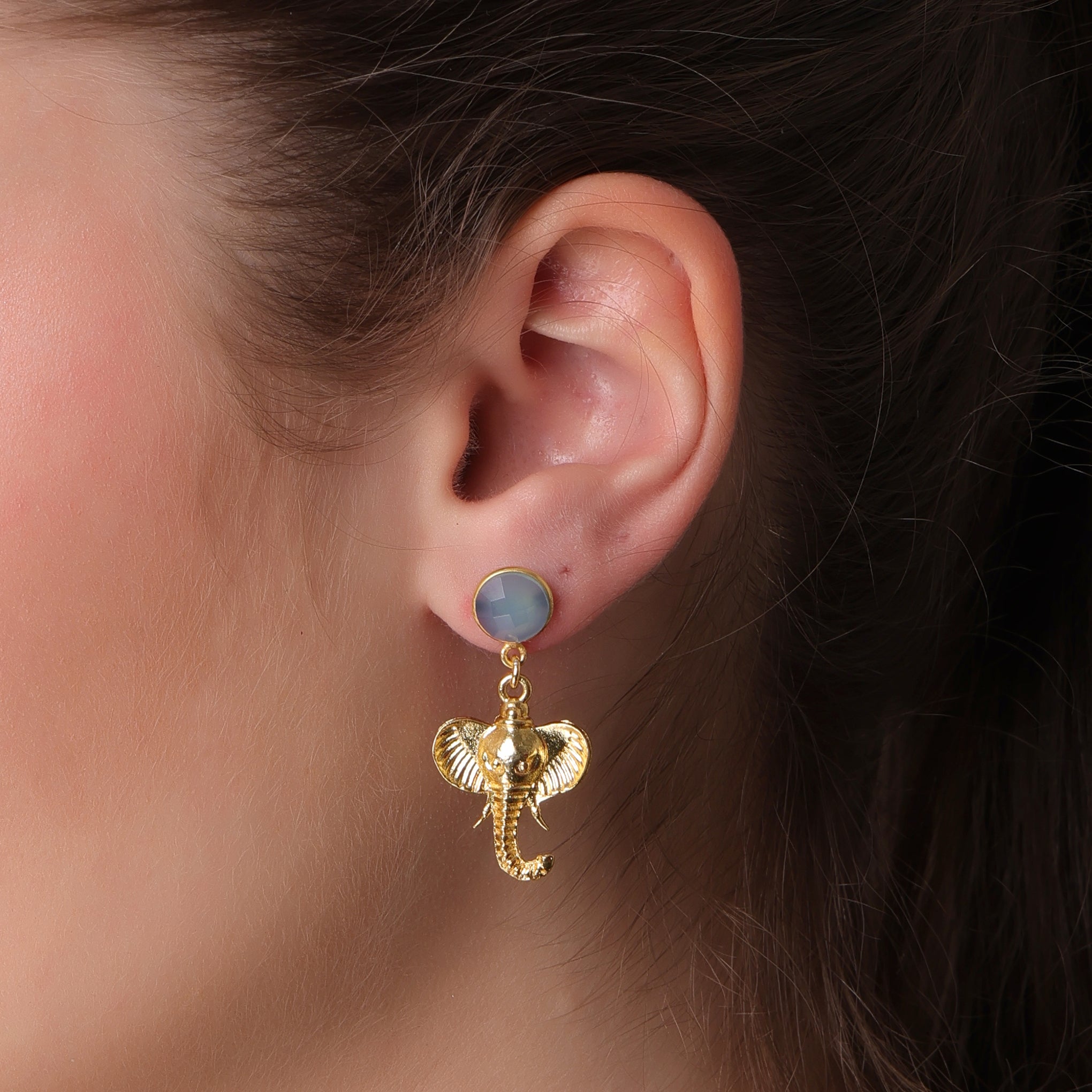 DuaBlueChalcedonyGaneshEarrings_HandcraftedGold-PlatedUniqueJewelry