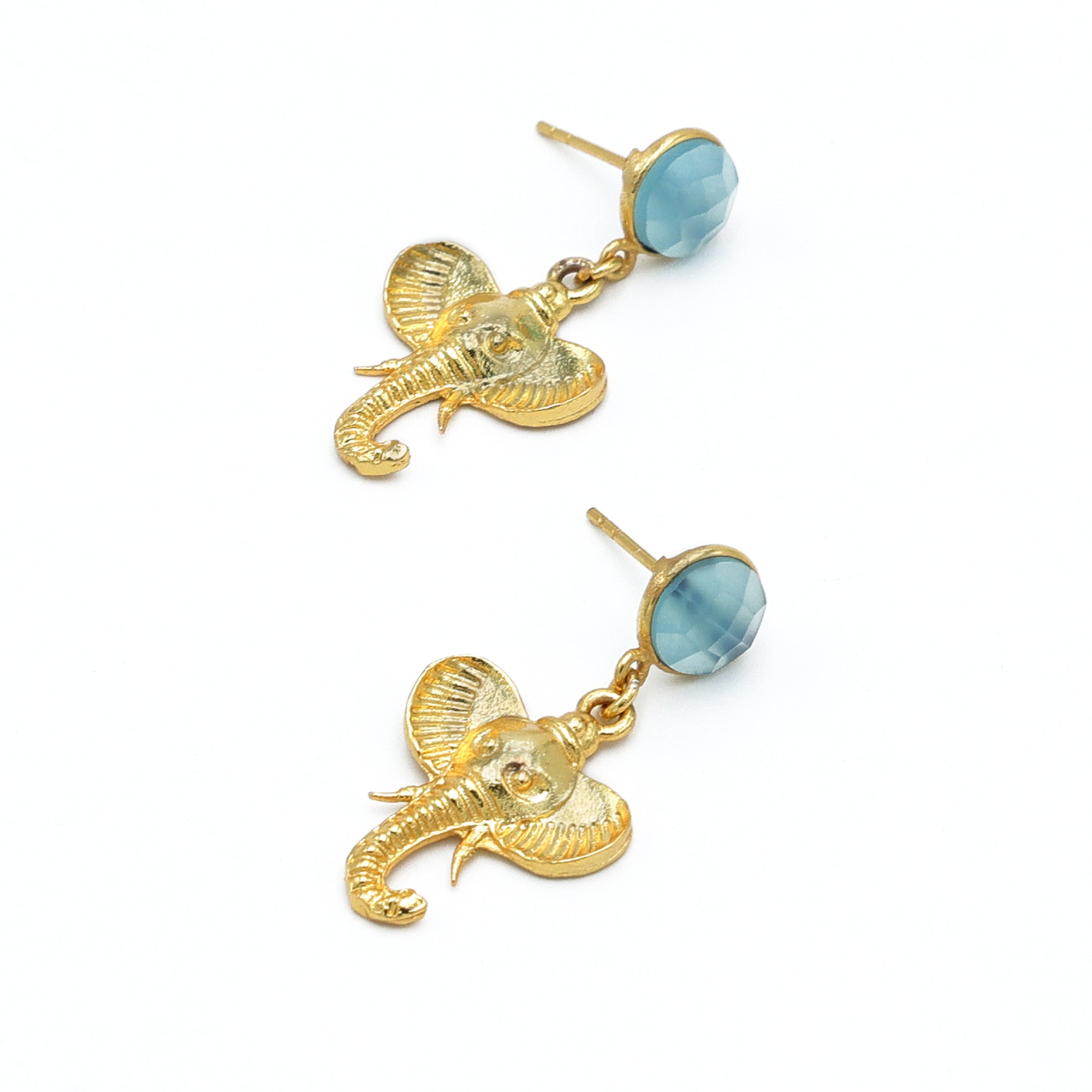 Dua Blue Chalcedony Ganesh Earrings – Handcrafted Gold-Plated Unique Jewelry