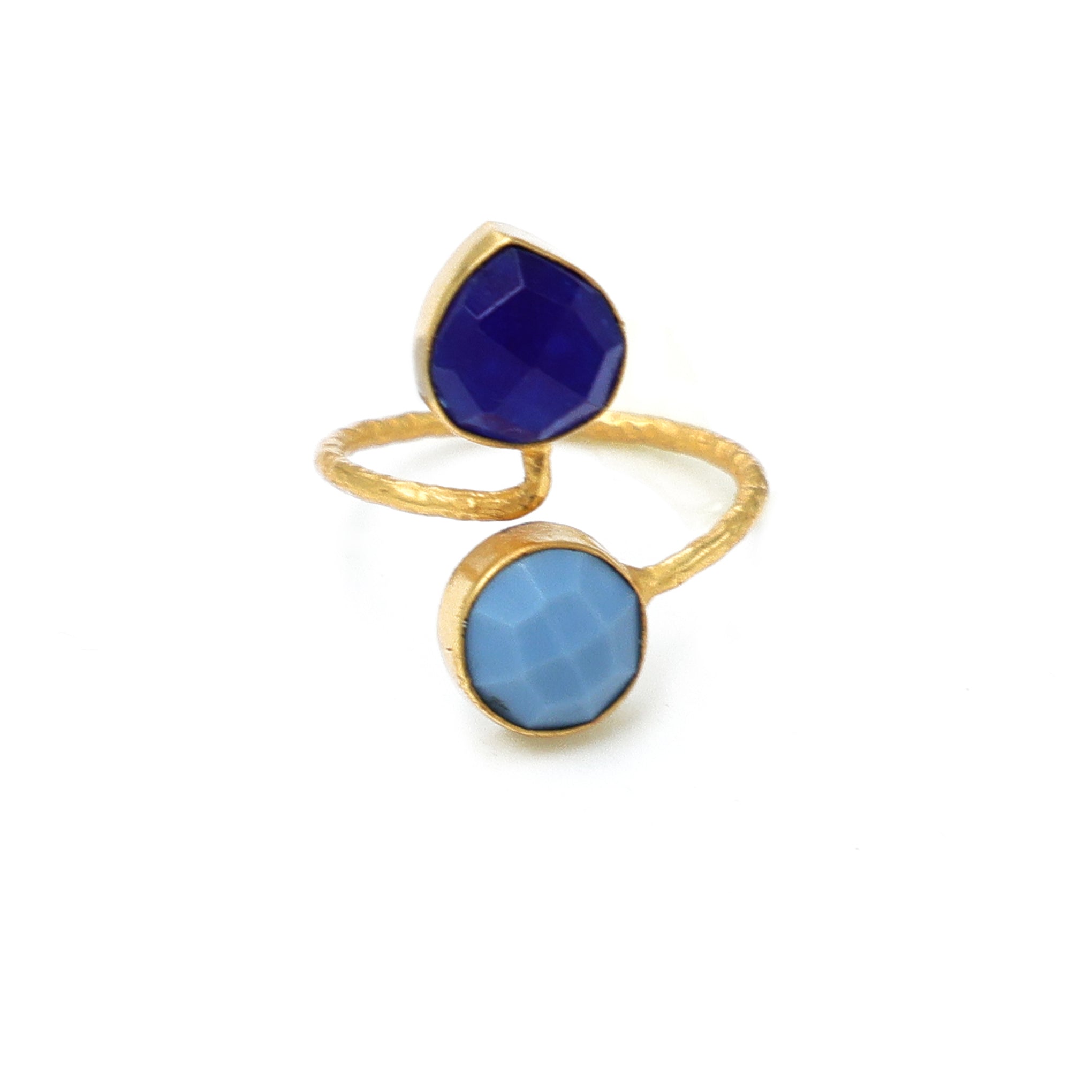 Dua Blue Jade & Blue Opal Round Heart Ring | Adjustable Gemstone Jewelry