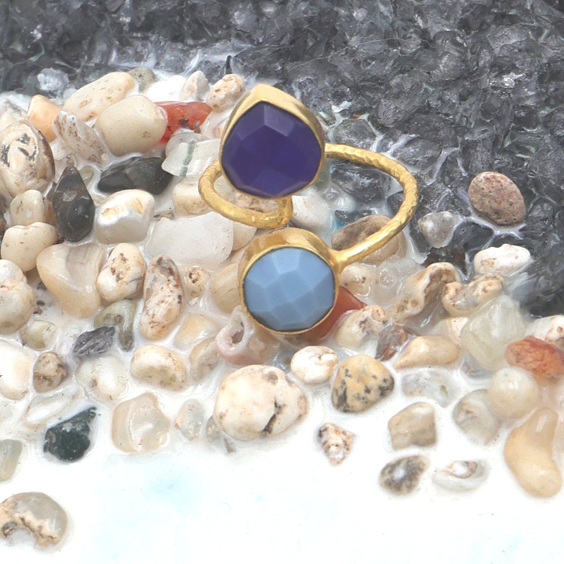 Dua Blue Jade & Blue Opal Round Heart Ring | Adjustable Gemstone Jewelry
