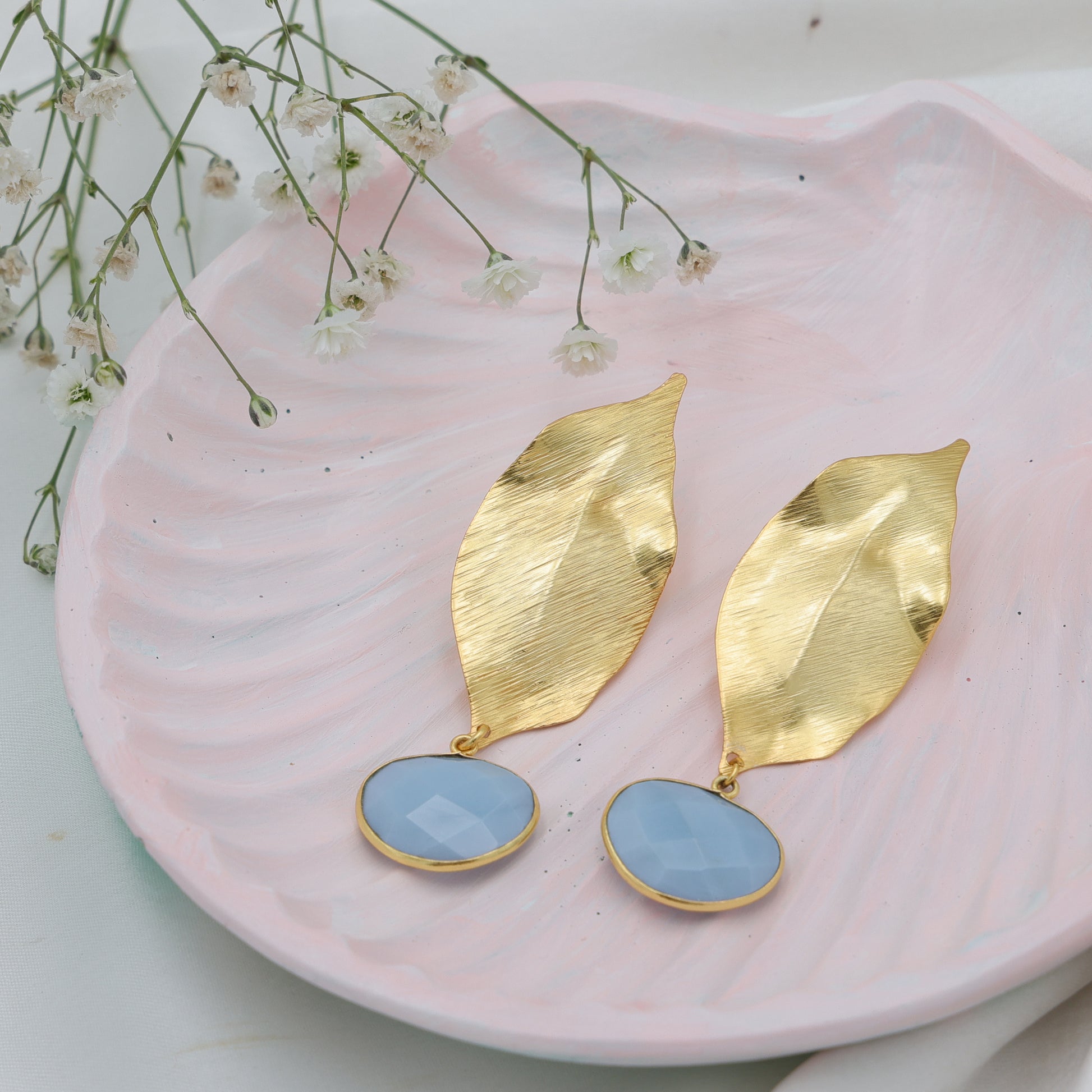 Dua Blue Opal Earrings – Handcrafted Gold-Plated Statement Jewelry - Dua Online