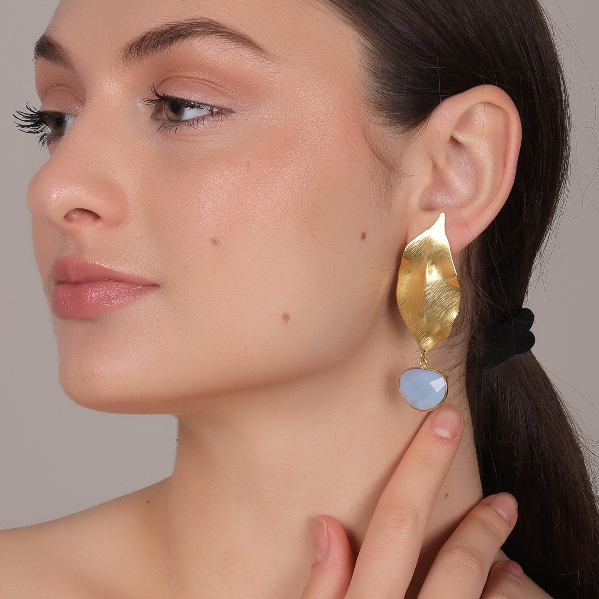 Dua Blue Opal Earrings – Handcrafted Gold-Plated Statement Jewelry - Dua Online