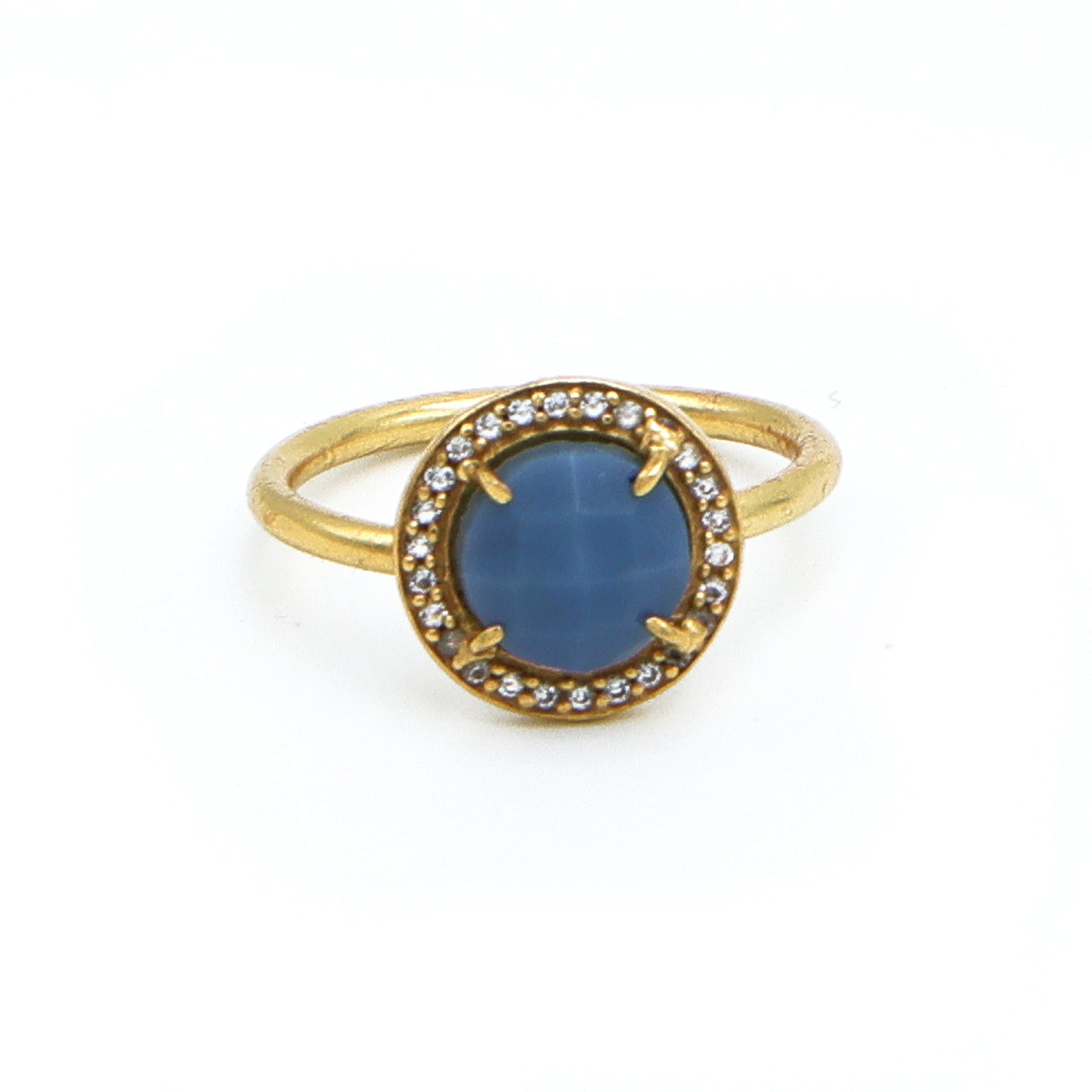 Dua Blue Opal Gold-Plated Adjustable Round Ring – Blue Gemstone Party & Engagement Jewelry