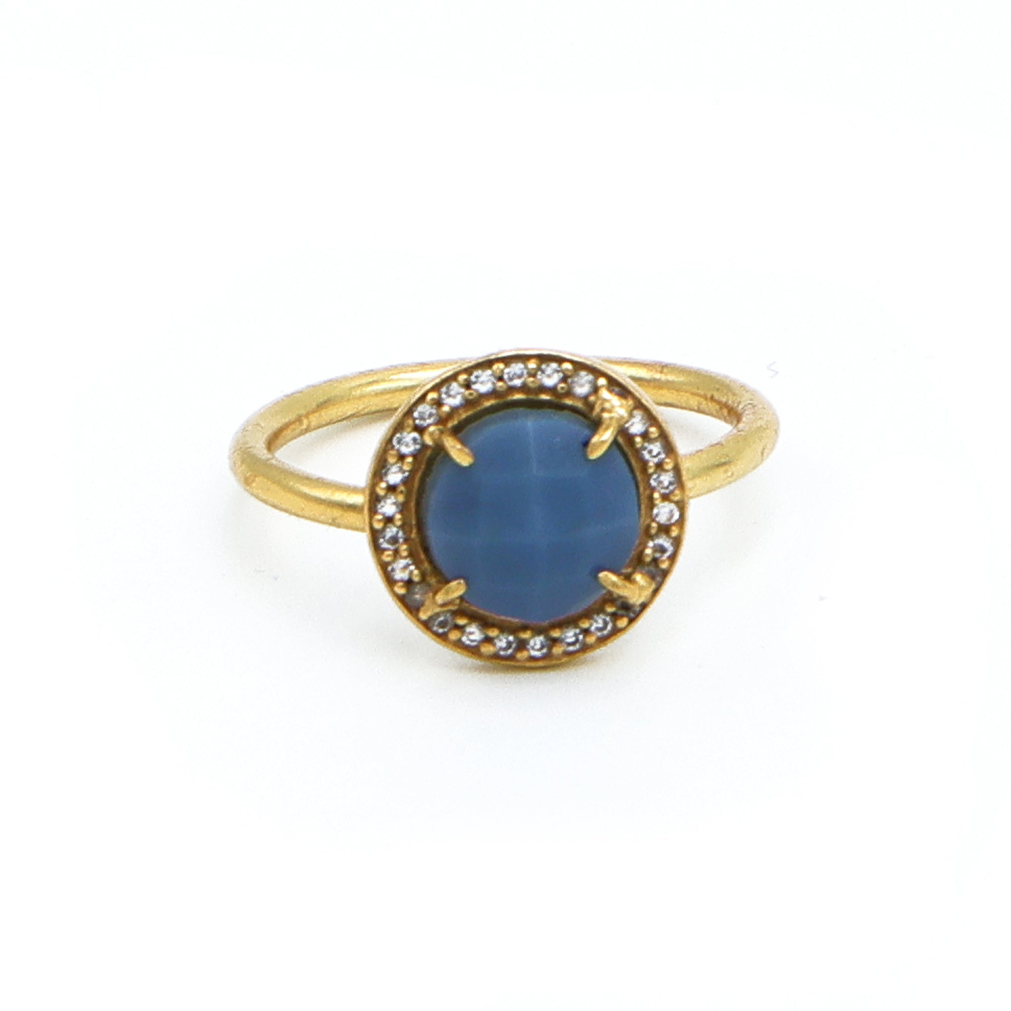 Dua Blue Opal Gold-Plated Adjustable Round Ring – Blue Gemstone Party & Engagement Jewelry