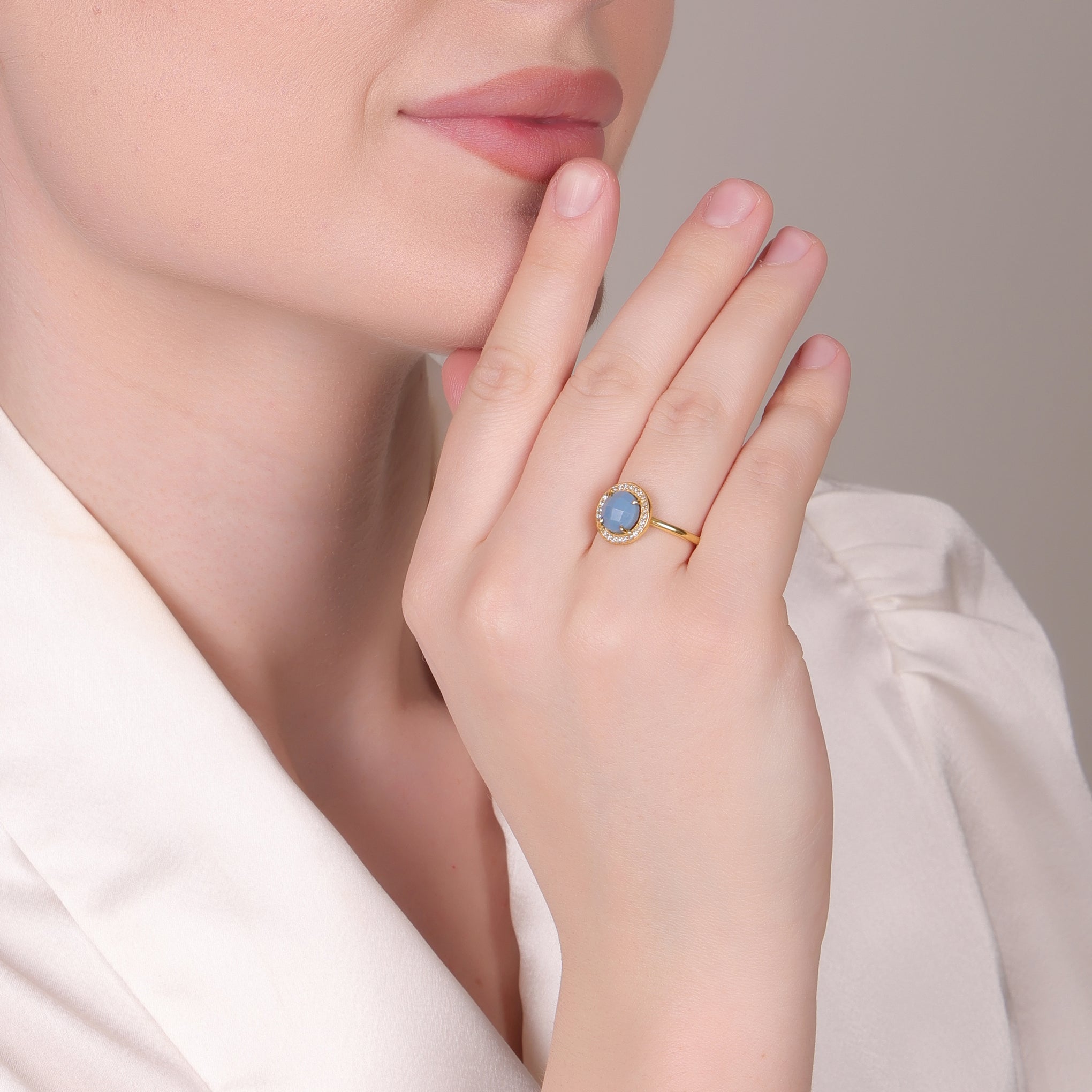 Dua Blue Opal Gold-Plated Adjustable Round Ring – Blue Gemstone Party & Engagement Jewelry
