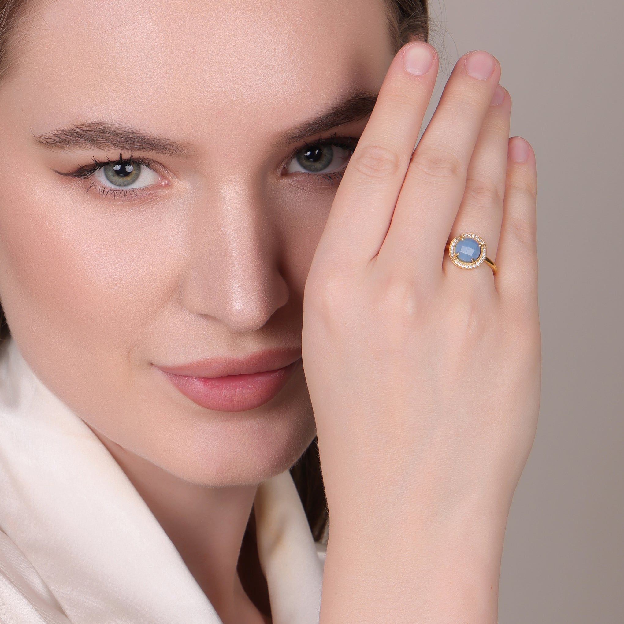 Dua Blue Opal Gold-Plated Adjustable Round Ring – Blue Gemstone Party & Engagement Jewelry