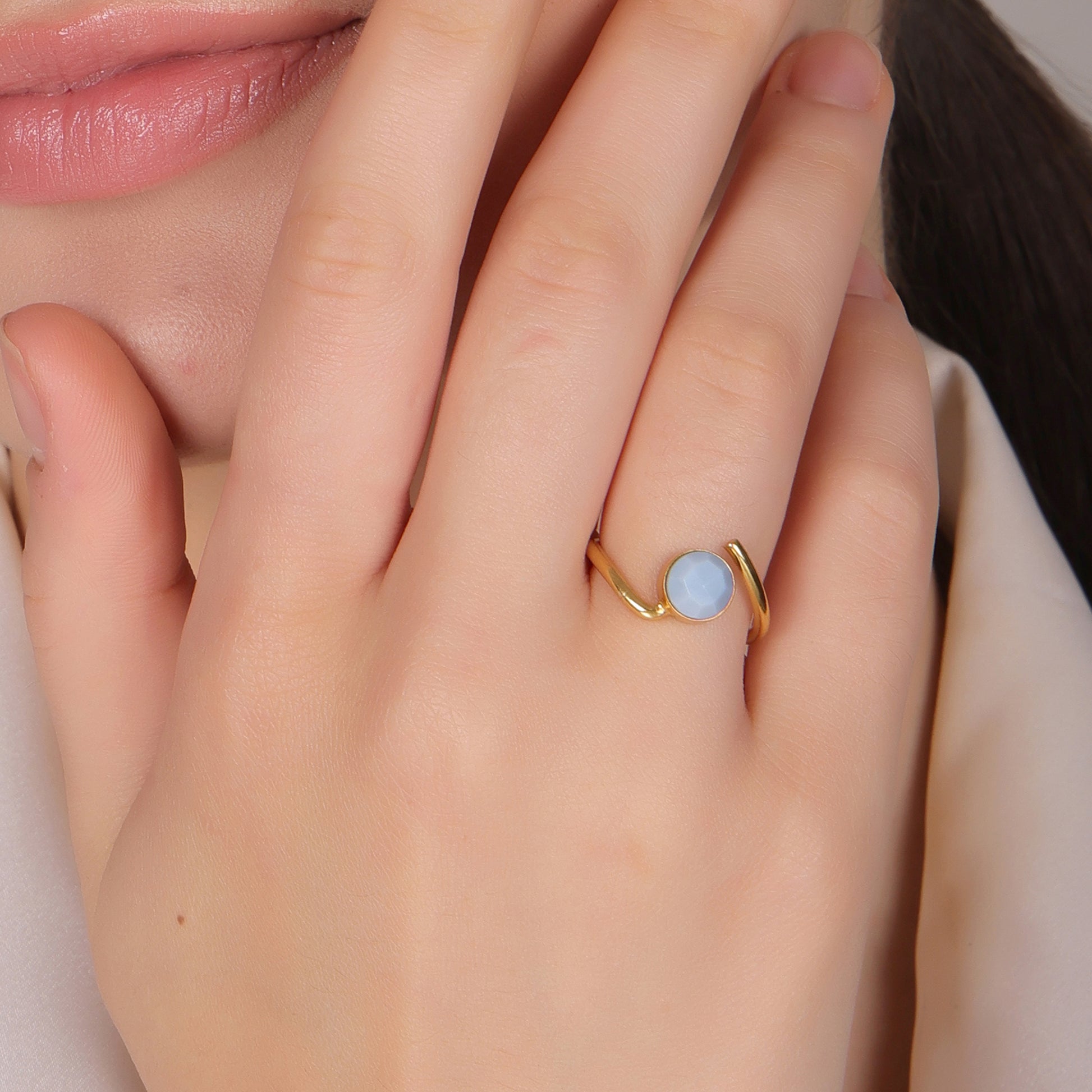 Dua Blue Opal Ring – Elegant Gold-Plated Opal Birthstone Jewelry - Dua Online
