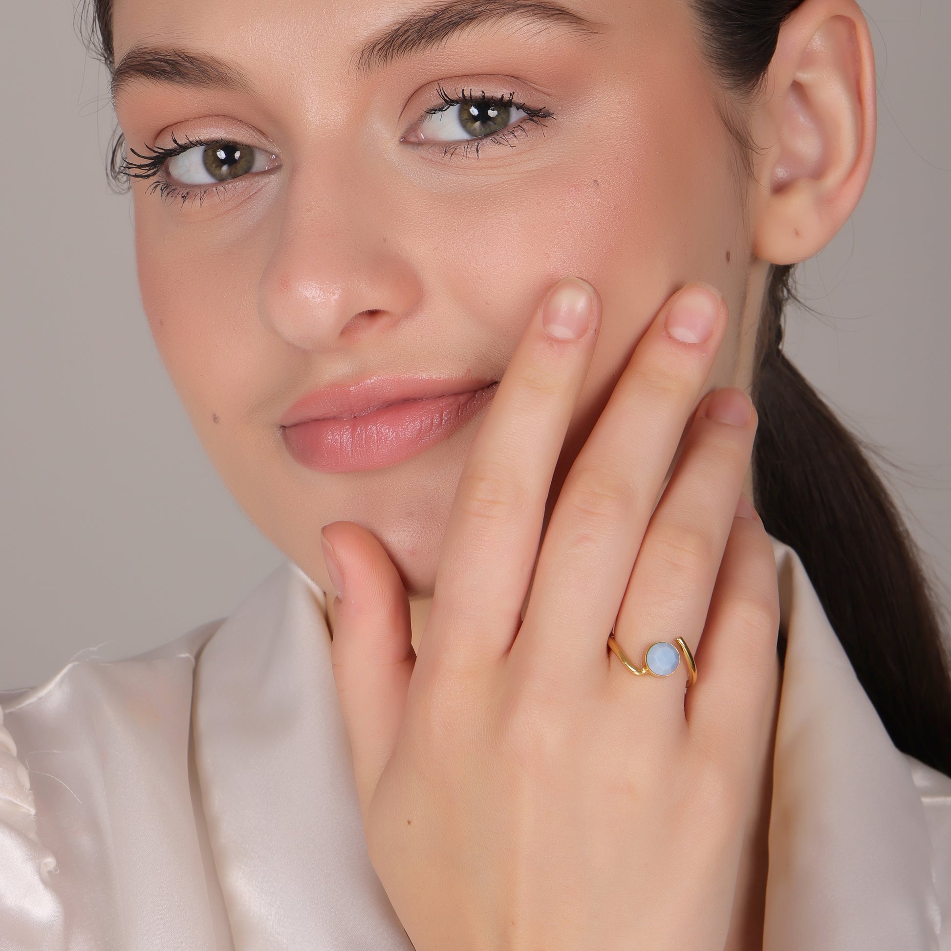 Dua Blue Opal Ring – Elegant Gold-Plated Opal Birthstone Jewelry - Dua Online
