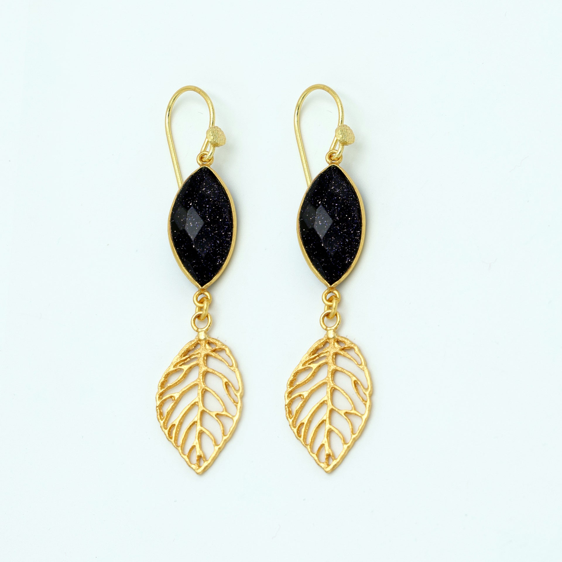 DuaBlueSunstoneLeafEarringsGoldPlatedHandmadeJewelryforWomen