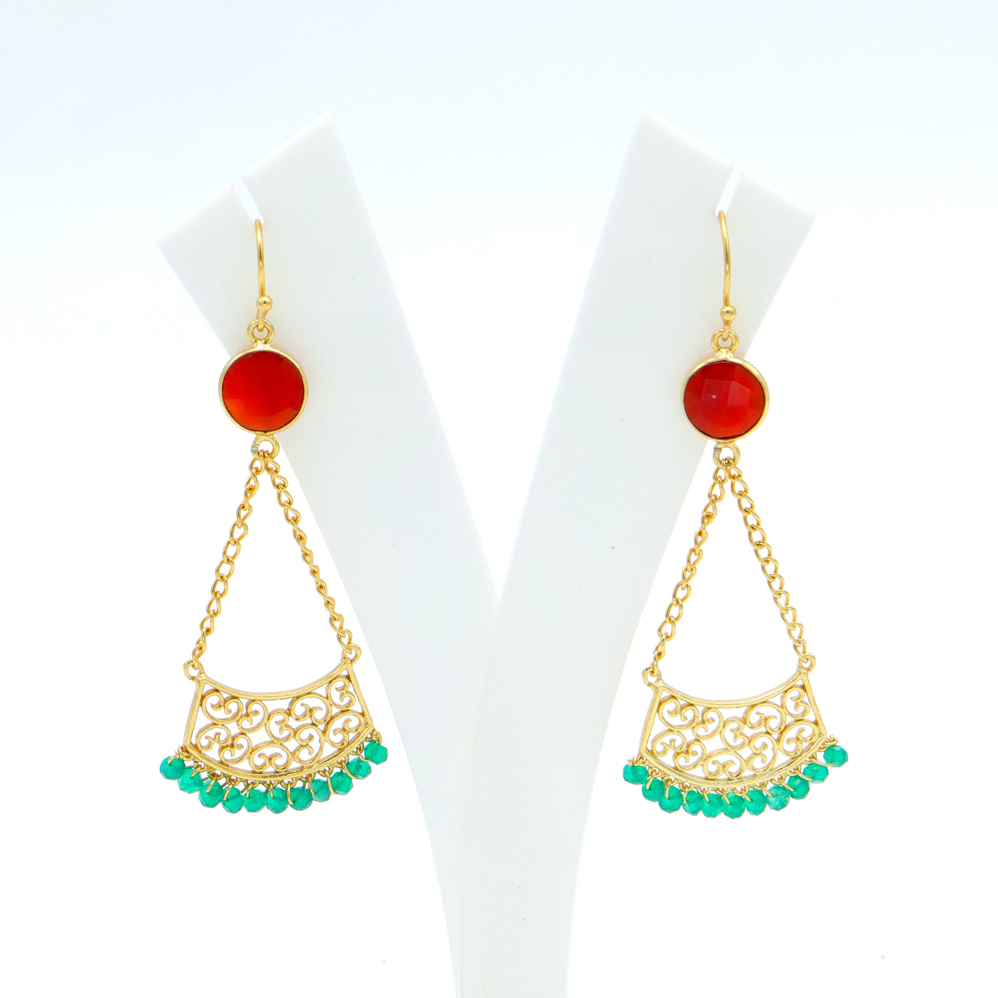 Dua Carnelian Calcydony and Green Onyx Earrings – Gold-Plated Handcrafted Jewelry - Dua Online
