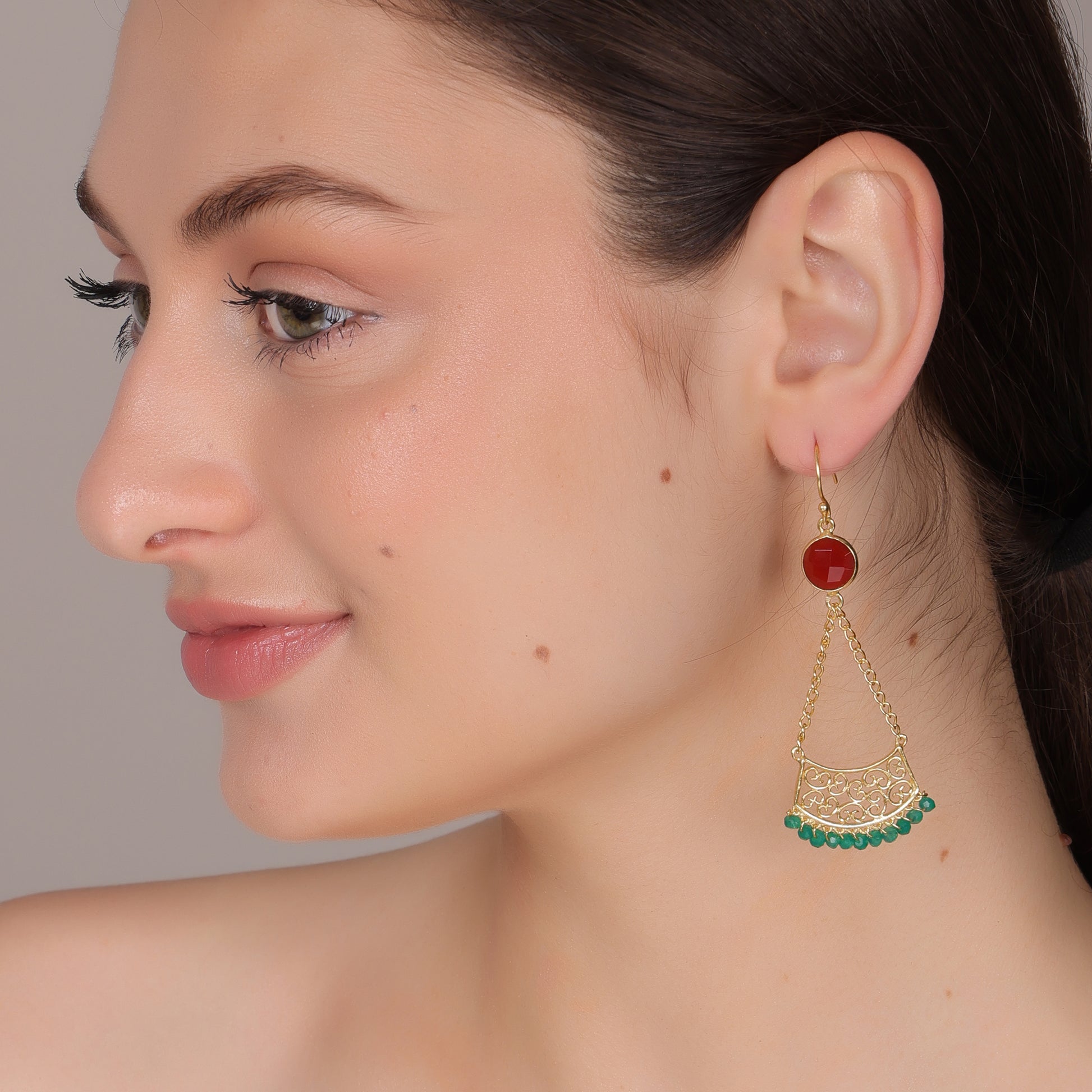 Dua Carnelian Calcydony and Green Onyx Earrings – Gold-Plated Handcrafted Jewelry - Dua Online
