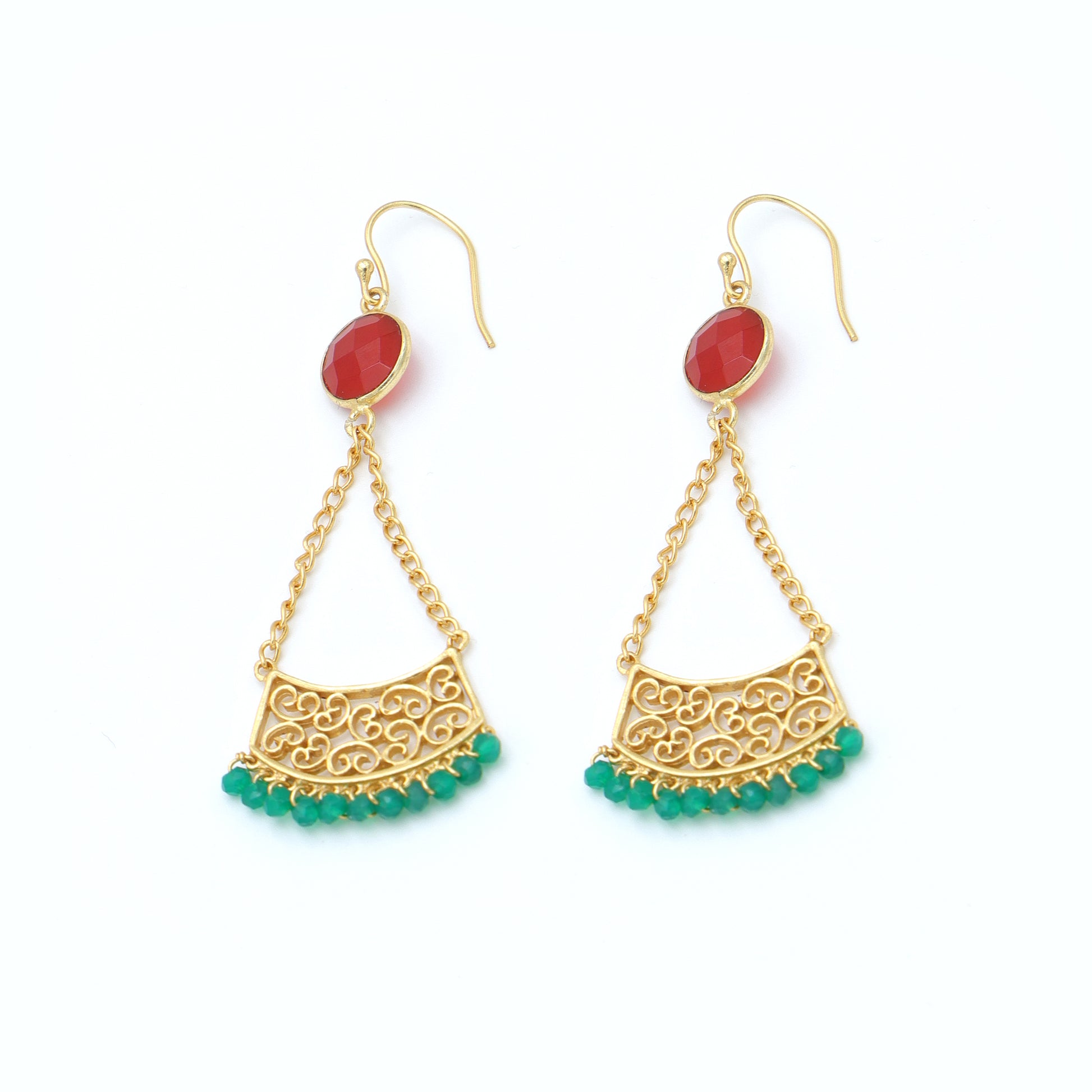 Dua Carnelian Calcydony and Green Onyx Earrings – Gold-Plated Handcrafted Jewelry - Dua Online