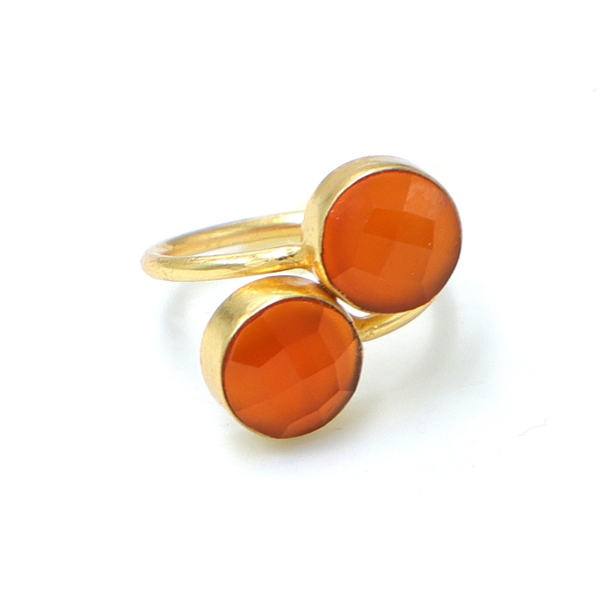 Dua Carnelian Chalcedony Round Ring | Gold Plated Handmade Statement Jewelry