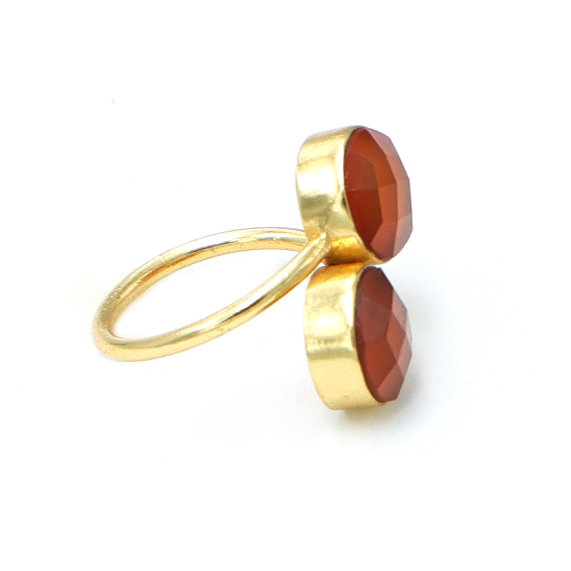 Dua Carnelian Chalcedony Round Ring | Gold Plated Handmade Statement Jewelry
