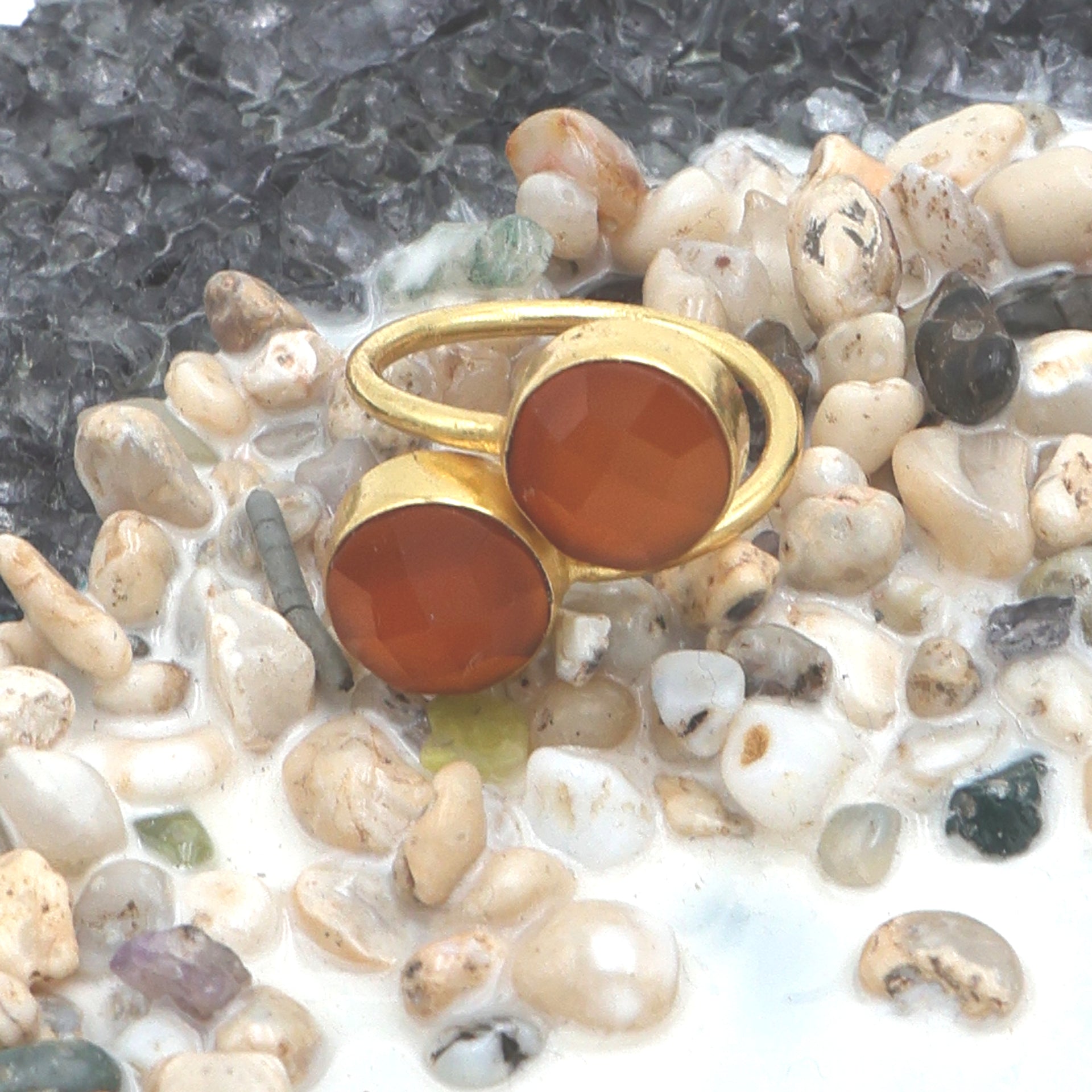 Dua Carnelian Chalcedony Round Ring | Gold Plated Handmade Statement Jewelry
