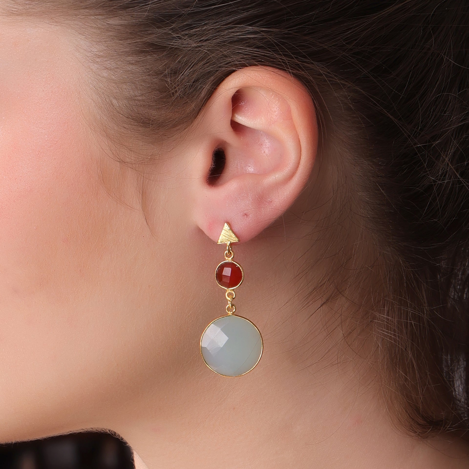 DuaCarnelianChalcedonyandBlueChalcedonyEarrings_HandmadeGold-PlatedElegantJewelry