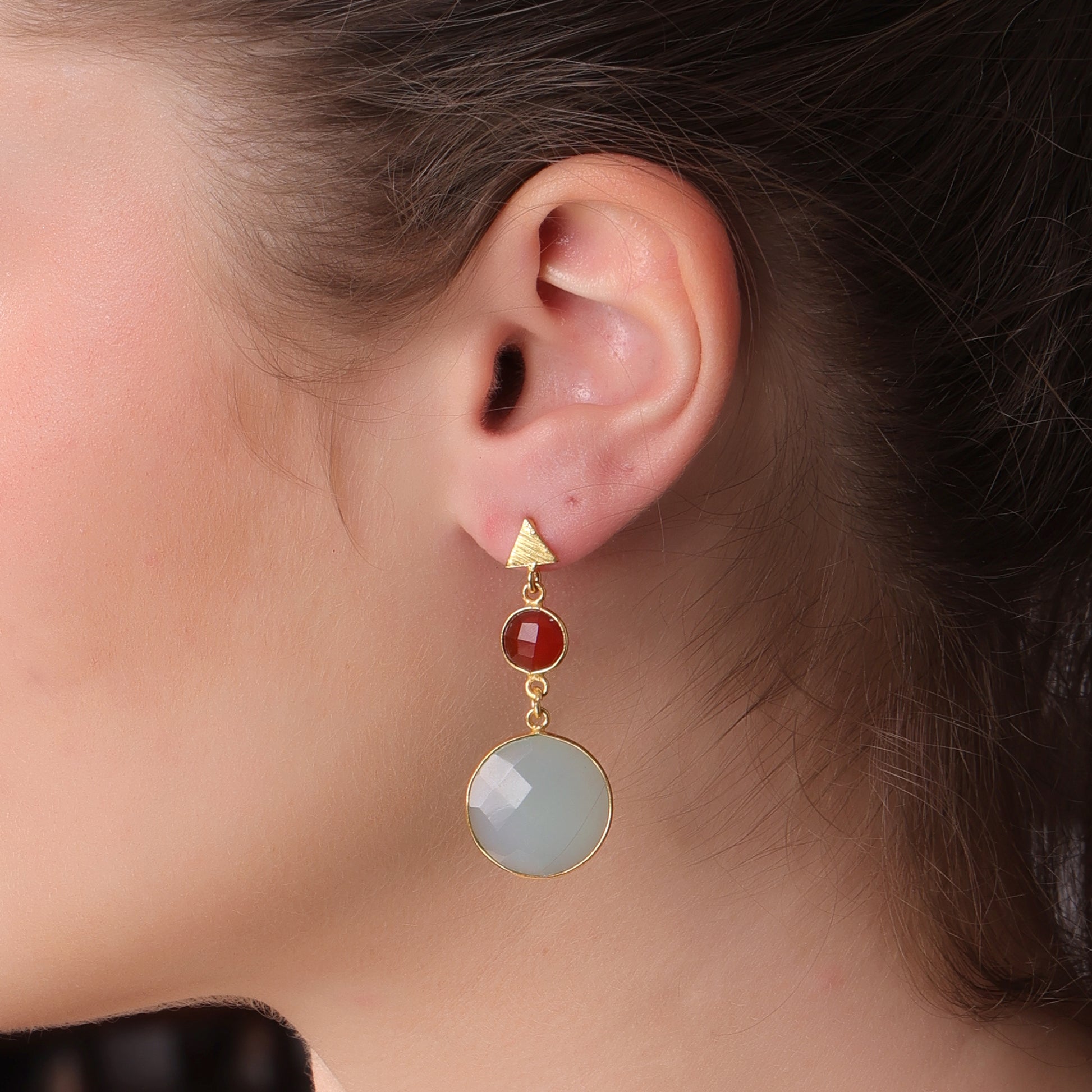 DuaCarnelianChalcedonyandBlueChalcedonyEarrings_HandmadeGold-PlatedElegantJewelry