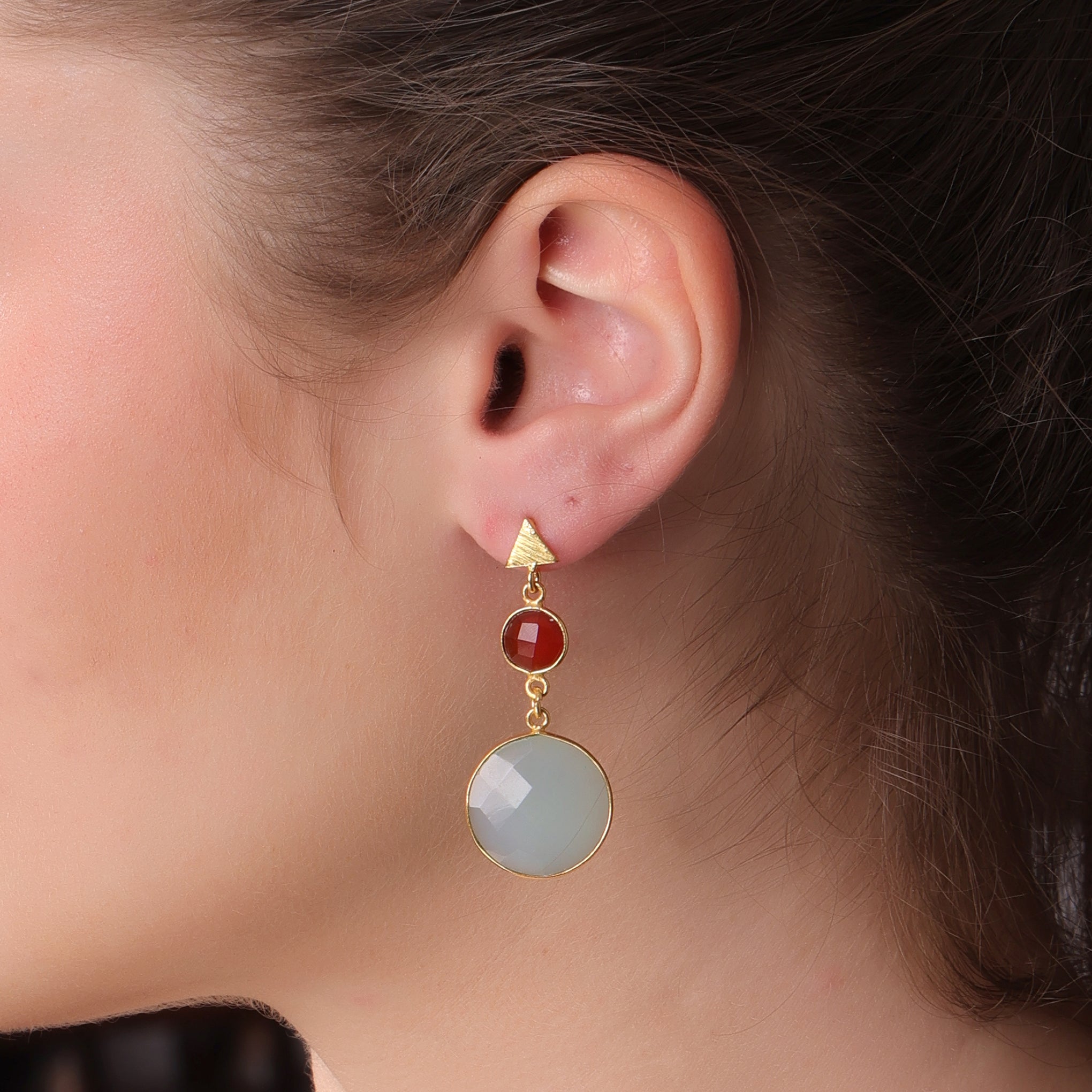 DuaCarnelianChalcedonyandBlueChalcedonyEarrings_HandmadeGold-PlatedElegantJewelry