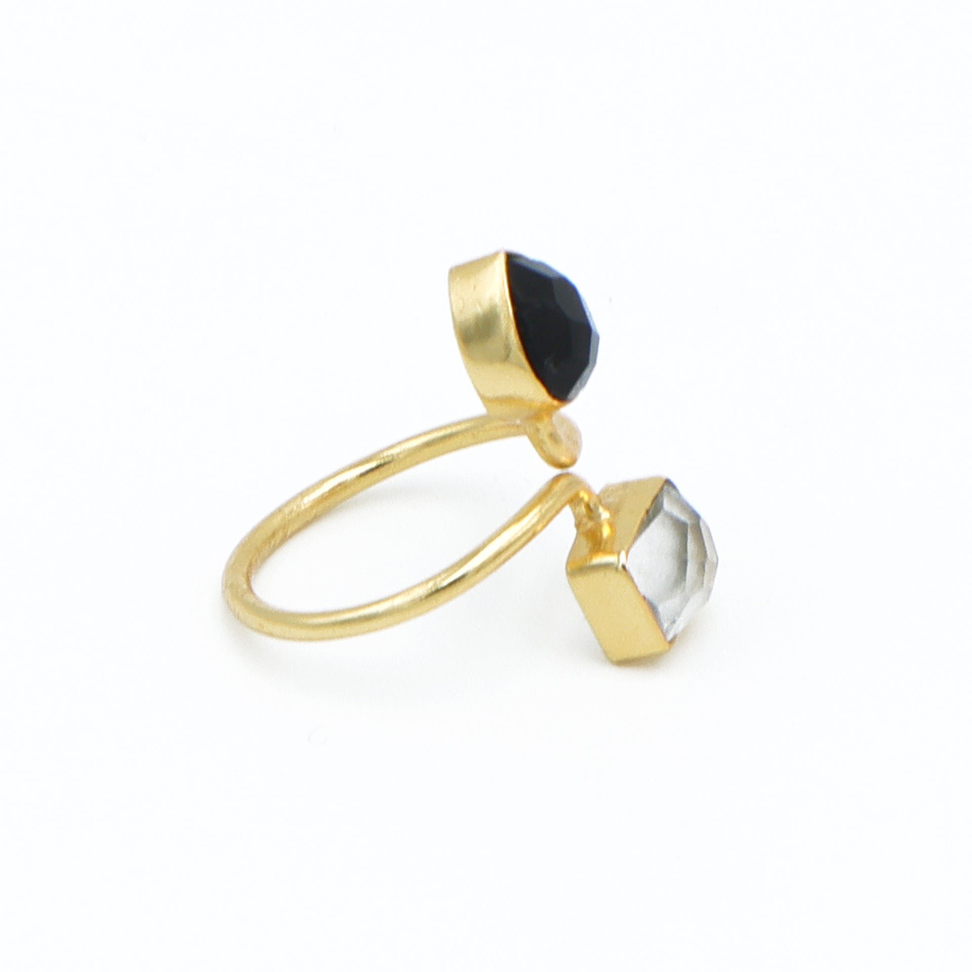 Dua Crystal & Black Onyx Rectangle Pear Ring | Unique Gold Plated Jewelry