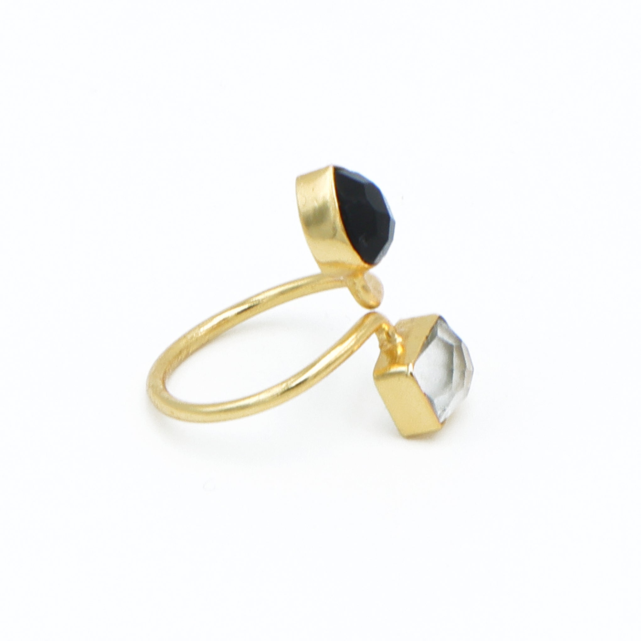 Dua Crystal & Black Onyx Rectangle Pear Ring | Unique Gold Plated Jewelry