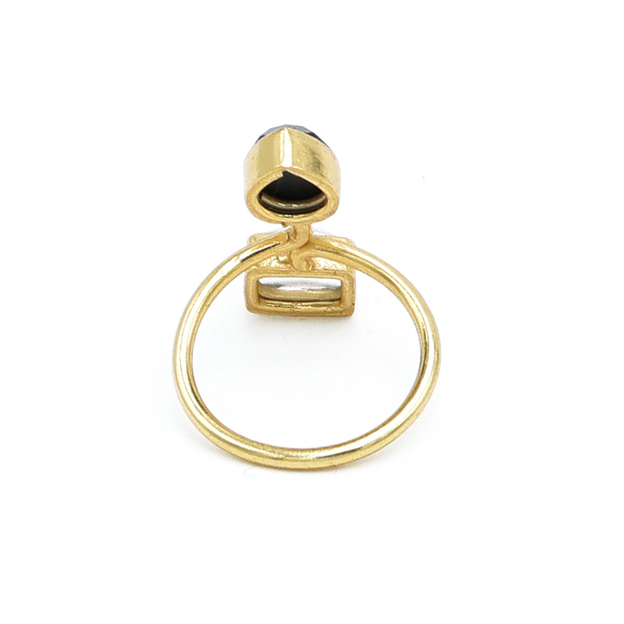 Dua Crystal & Black Onyx Rectangle Pear Ring | Unique Gold Plated Jewelry