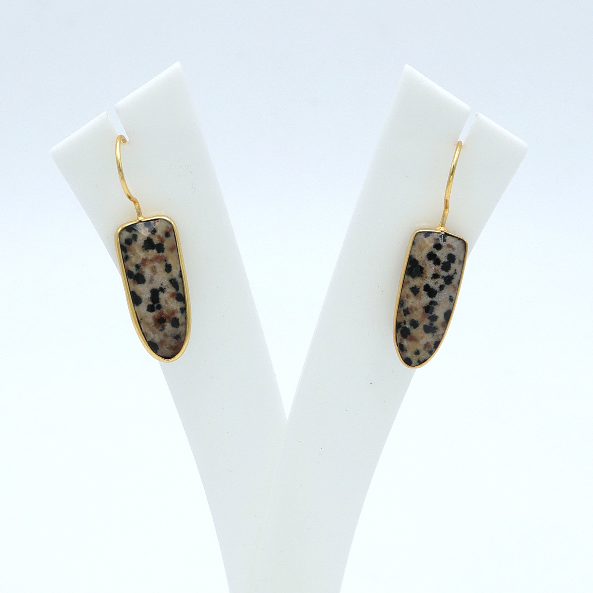 DuaDalmatianJasperEarringsGoldPlatedHandcraftedStatementJewelry