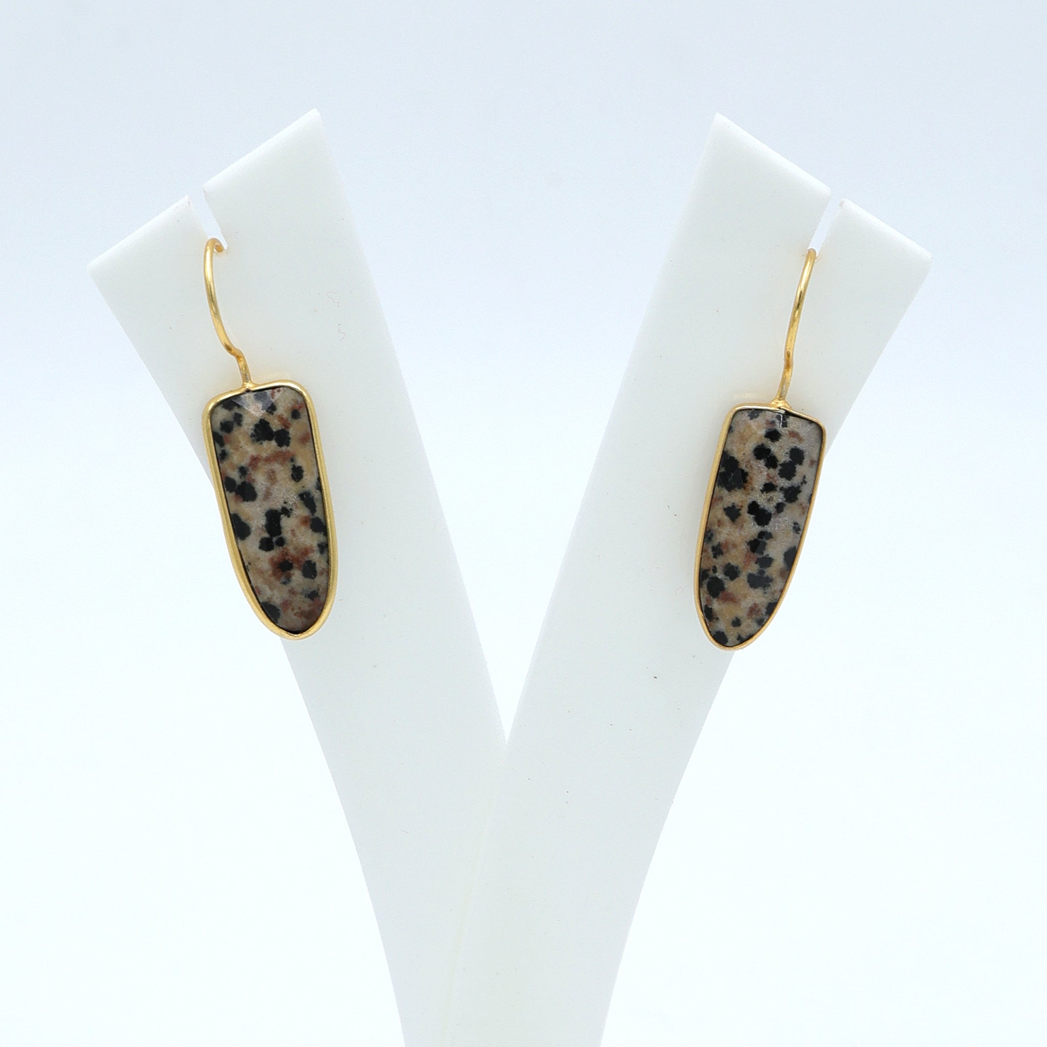 DuaDalmatianJasperEarringsGoldPlatedHandcraftedStatementJewelry
