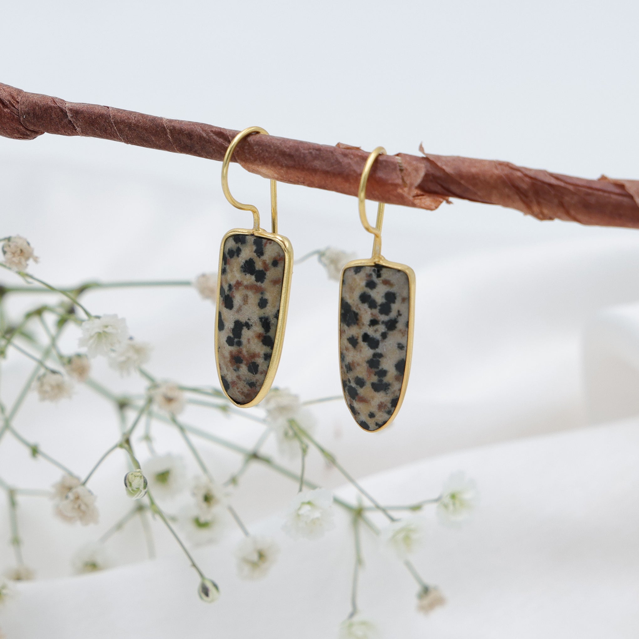 DuaDalmatianJasperEarringsGoldPlatedHandcraftedStatementJewelry