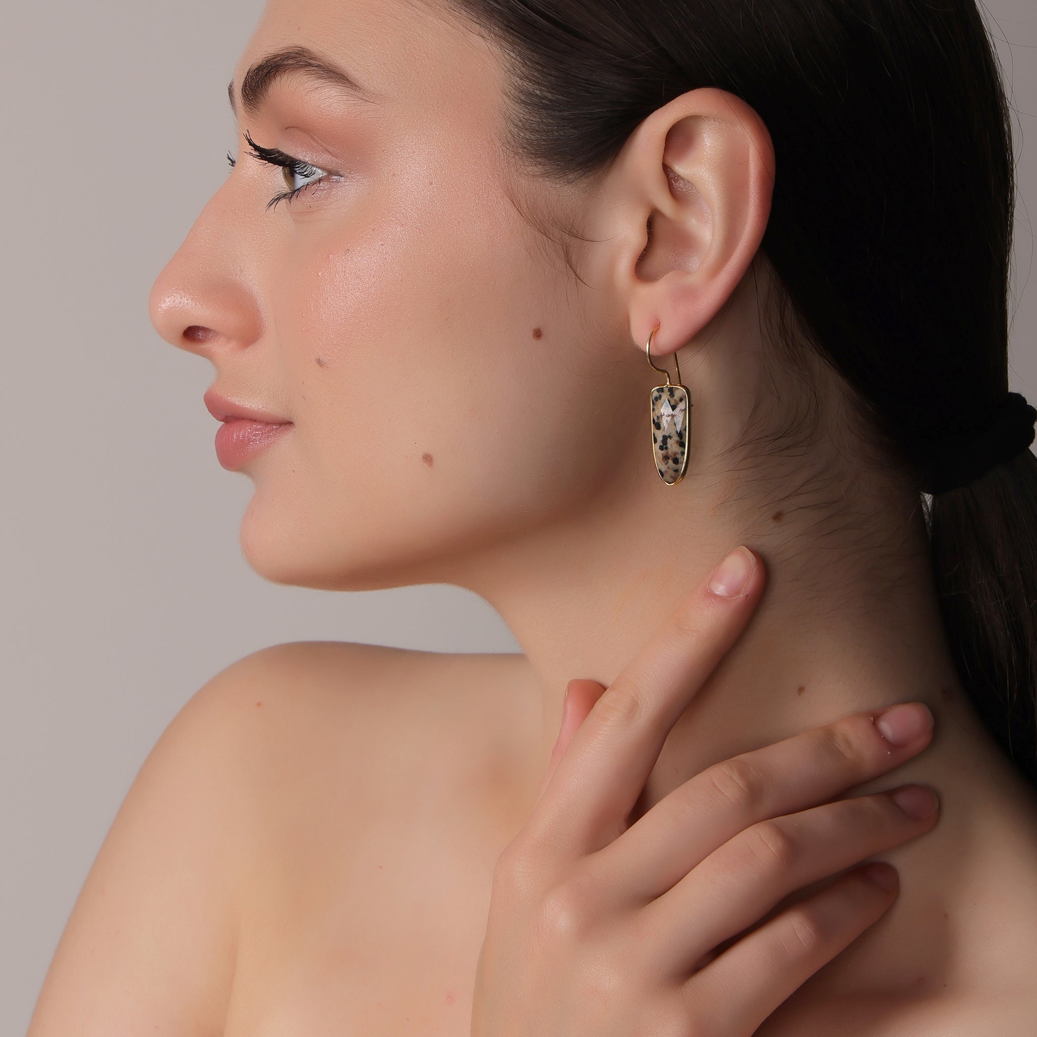 DuaDalmatianJasperEarringsGoldPlatedHandcraftedStatementJewelry