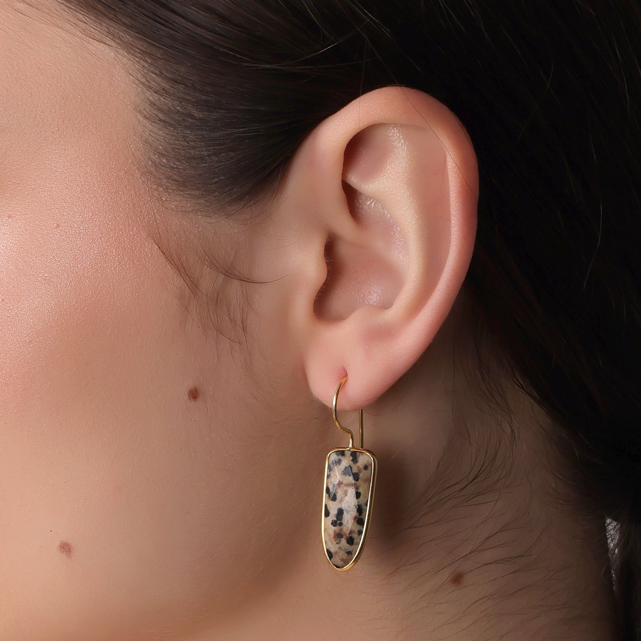 DuaDalmatianJasperEarringsGoldPlatedHandcraftedStatementJewelry