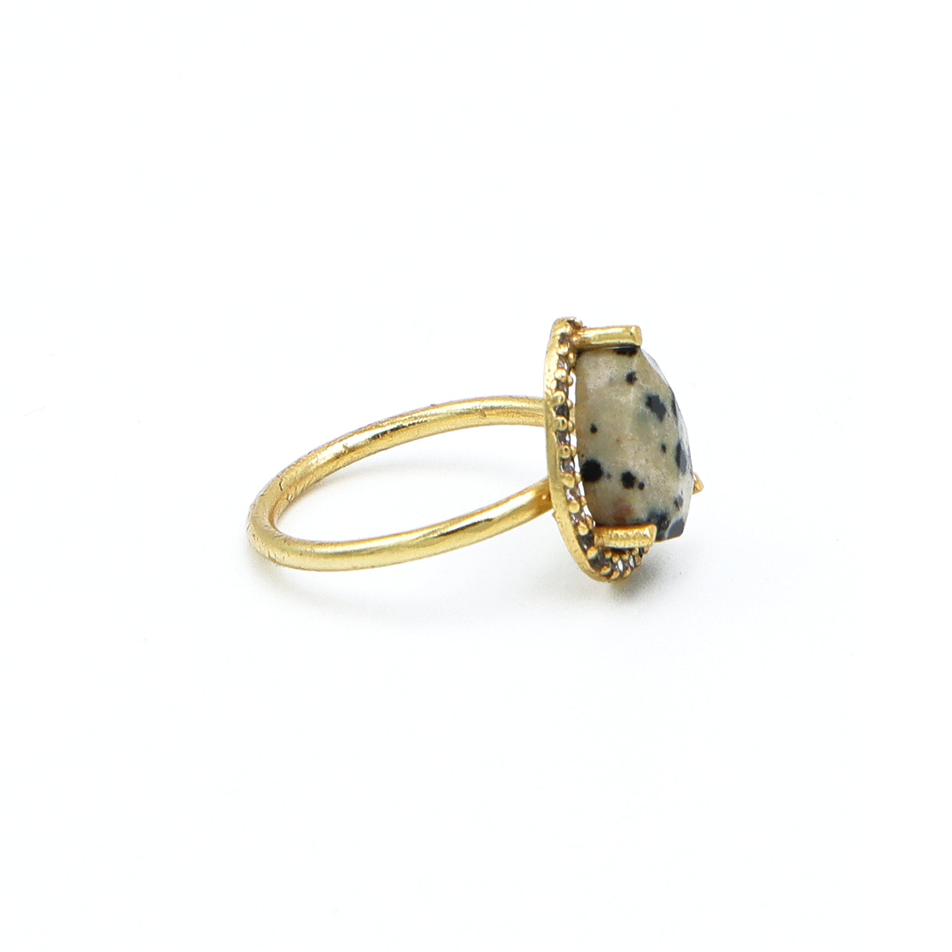 Dua Dalmatian Jasper Gold-Plated Adjustable Pear Ring – Multicolor Gemstone Boho Chic Jewelry