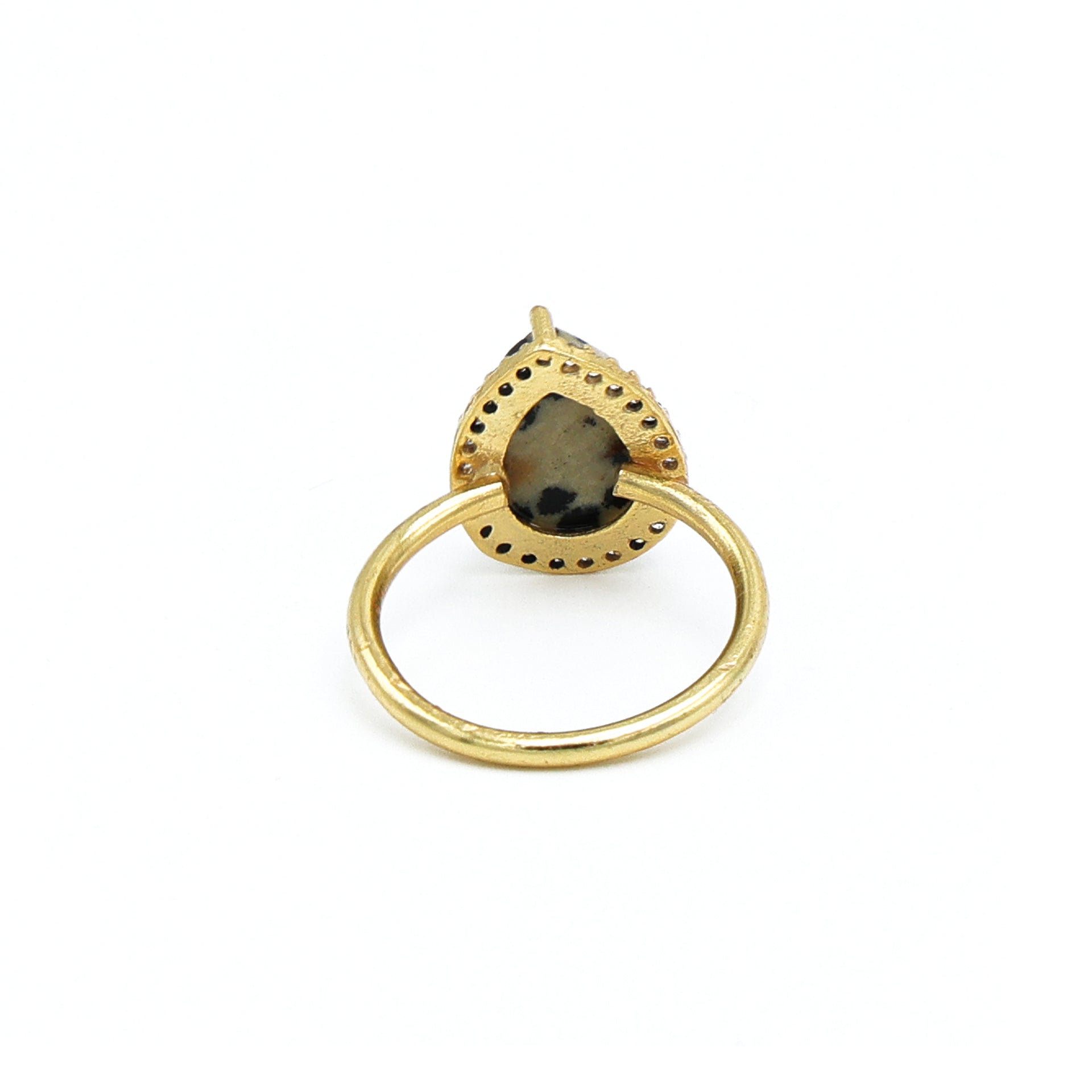 Dua Dalmatian Jasper Gold-Plated Adjustable Pear Ring – Multicolor Gemstone Boho Chic Jewelry