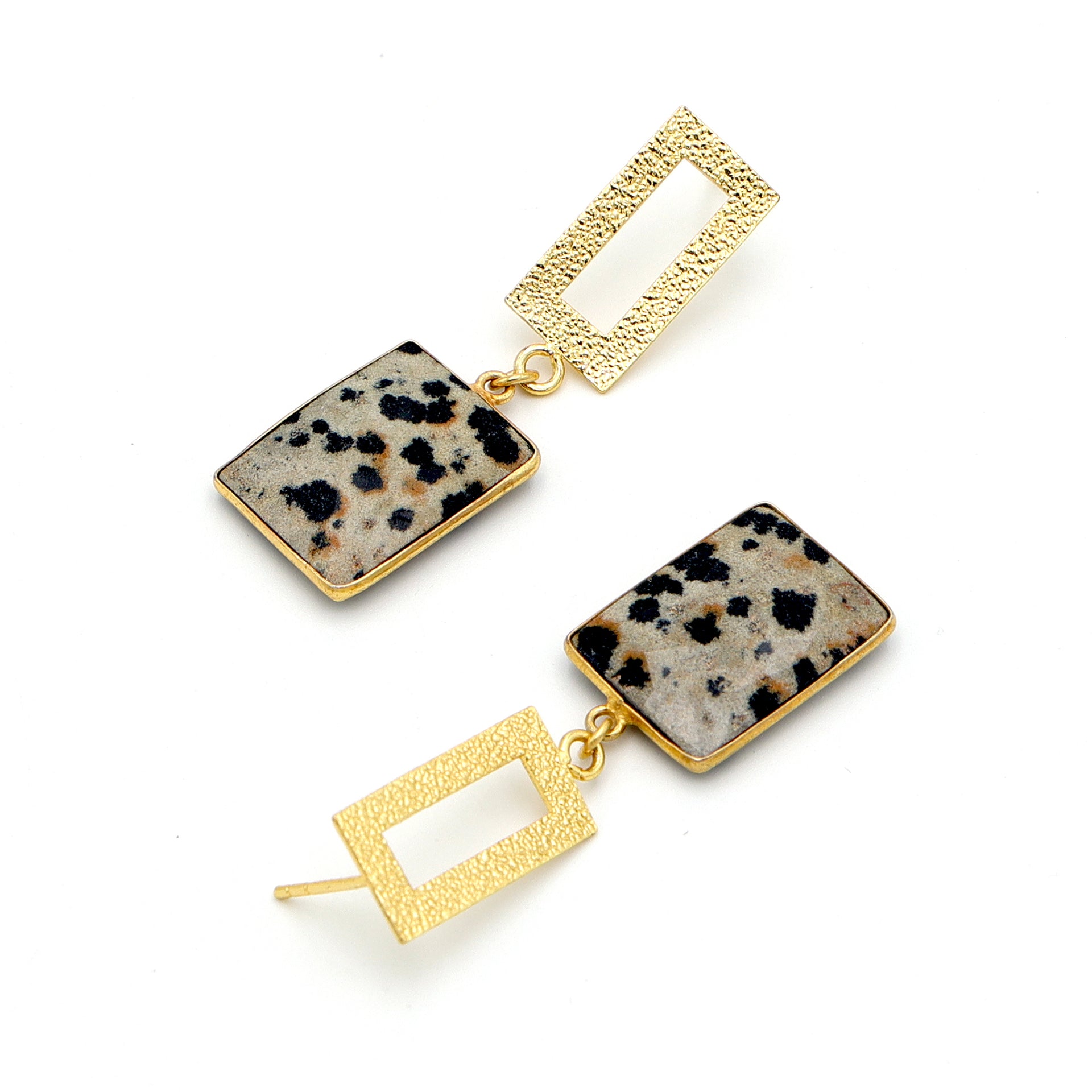 DuaDalmatianJasperRectangleEarrings_HandmadeGold-PlatedElegantJewelry