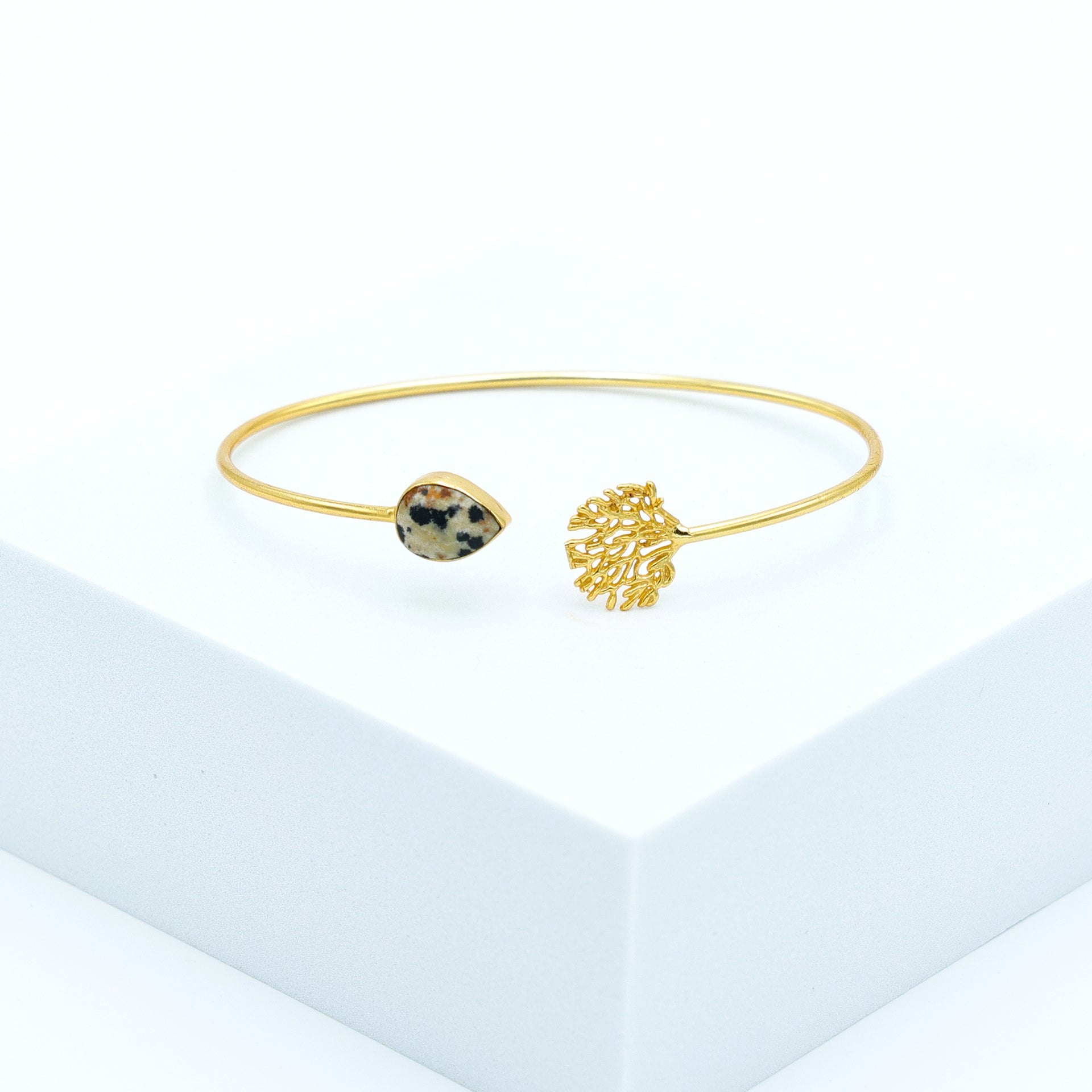 Dua Dalmatian Jasper Tree Bangle Bracelet– Unique Multicolor Gold-Plat