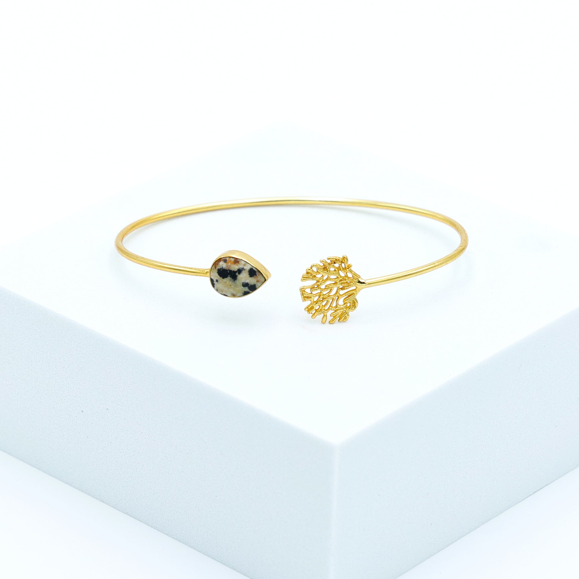 Dua Dalmatian Jasper Tree Bangle – Unique Multicolor Gold-Plated Gemstone Bracelet - Dua Online