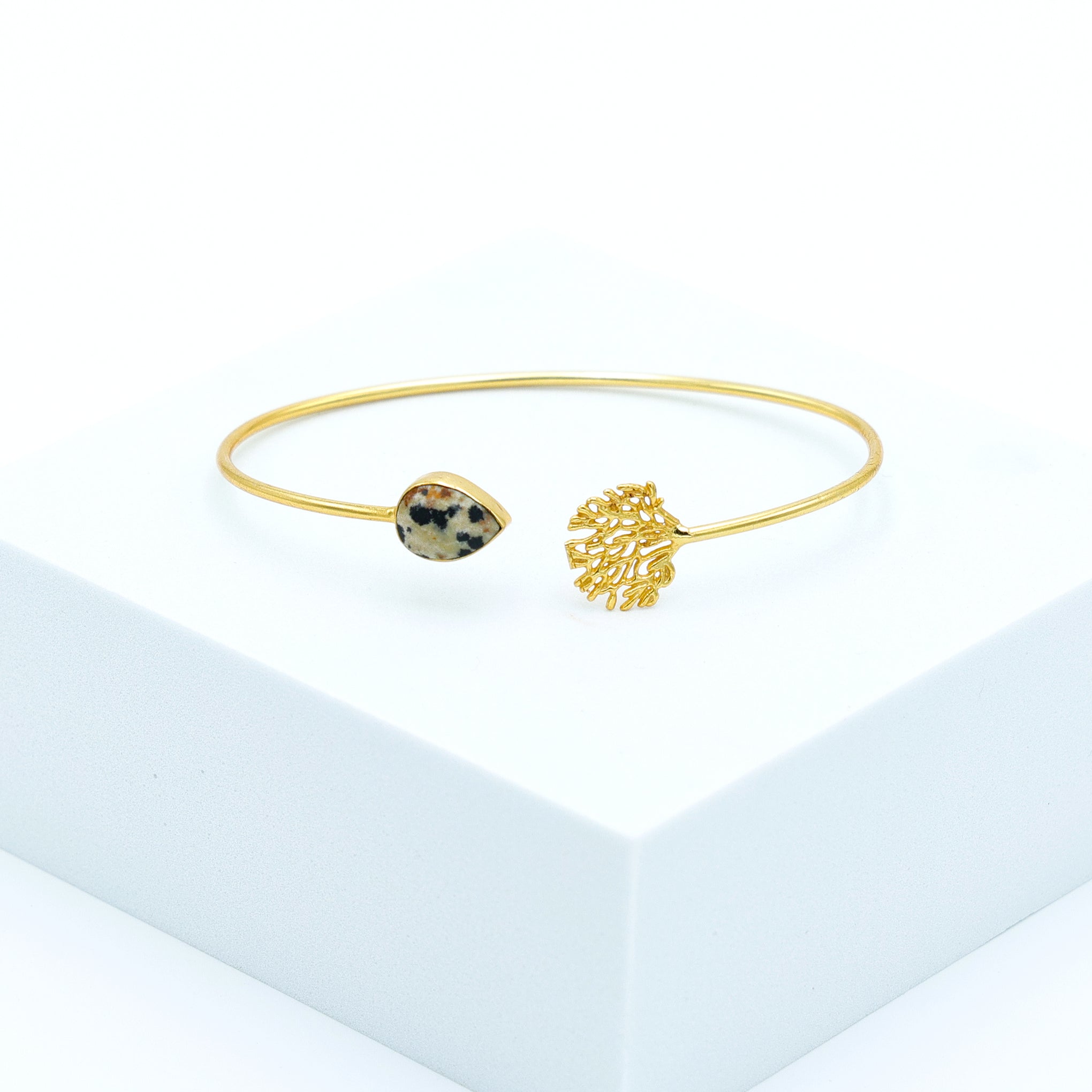 Dua Dalmatian Jasper Tree Bangle – Unique Multicolor Gold-Plated Gemstone Bracelet - Dua Online