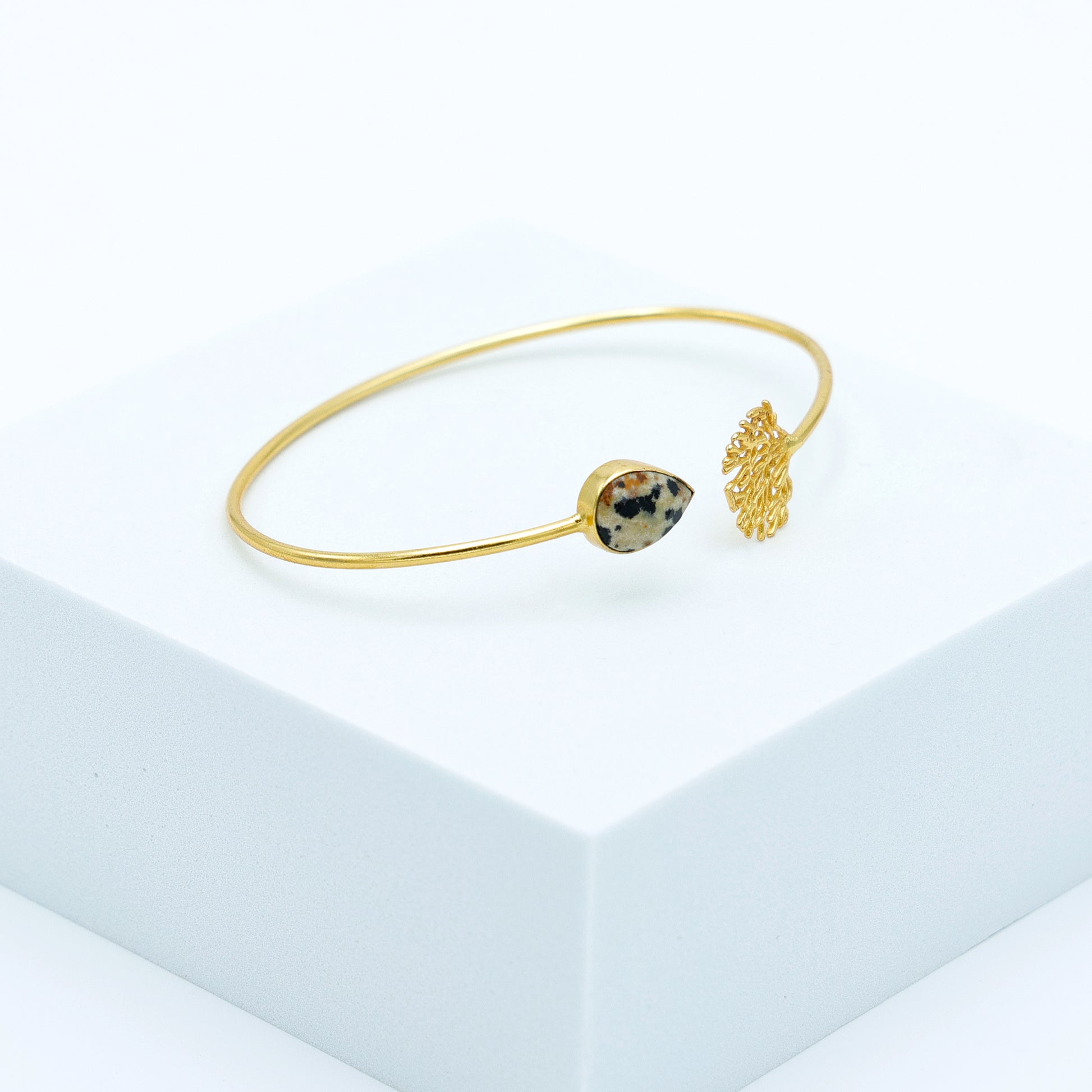 Dua Dalmatian Jasper Tree Bangle – Unique Multicolor Gold-Plated Gemstone Bracelet - Dua Online
