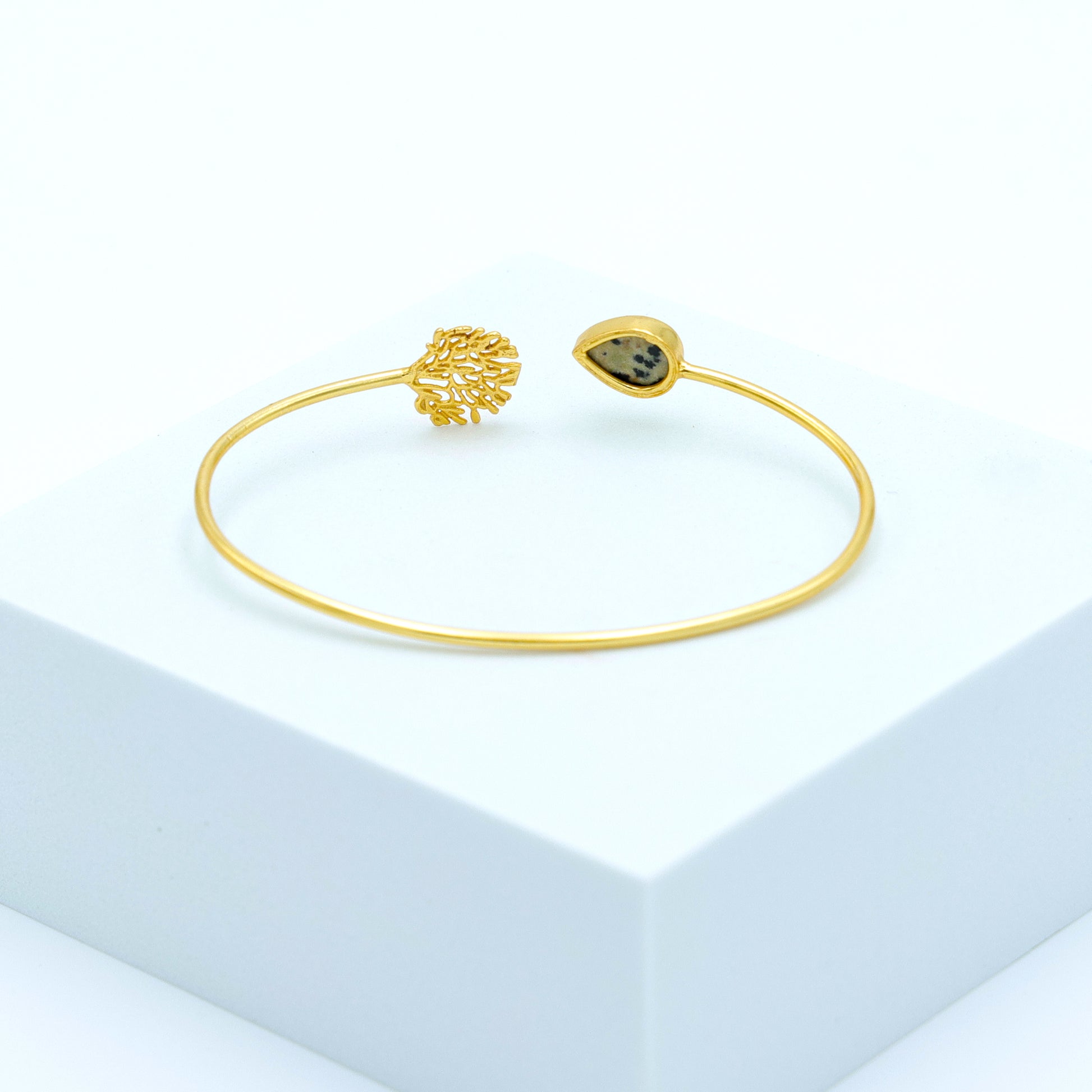 Dua Dalmatian Jasper Tree Bangle – Unique Multicolor Gold-Plated Gemstone Bracelet - Dua Online