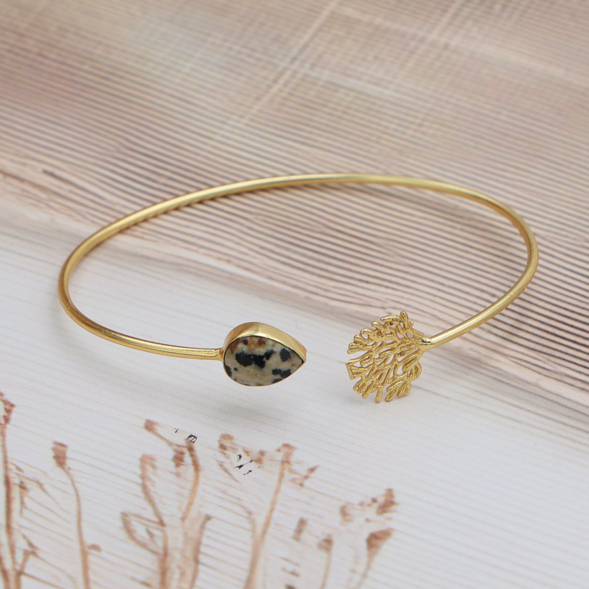Dua Dalmatian Jasper Tree Bangle – Unique Multicolor Gold-Plated Gemstone Bracelet - Dua Online