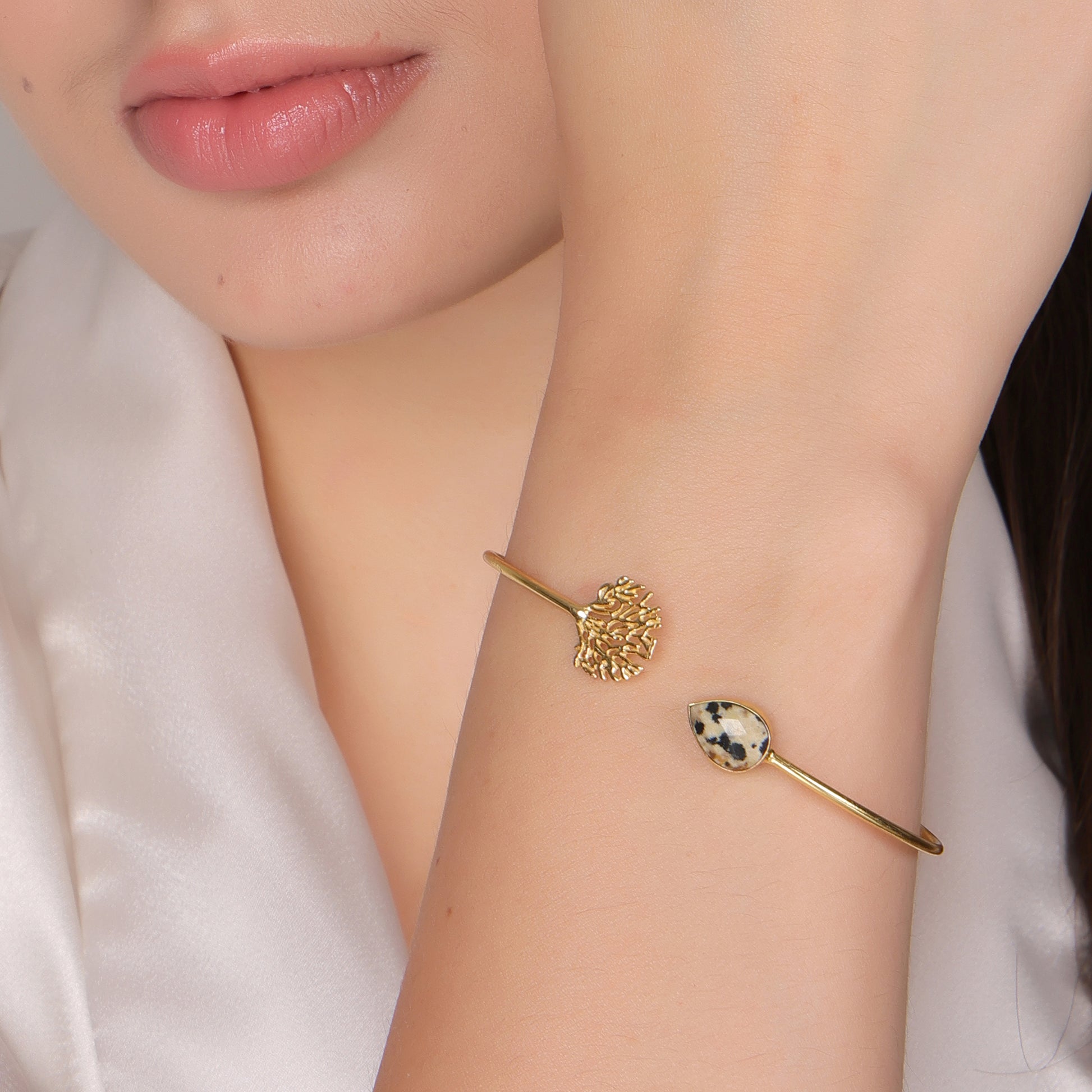 Dua Dalmatian Jasper Tree Bangle – Unique Multicolor Gold-Plated Gemstone Bracelet - Dua Online
