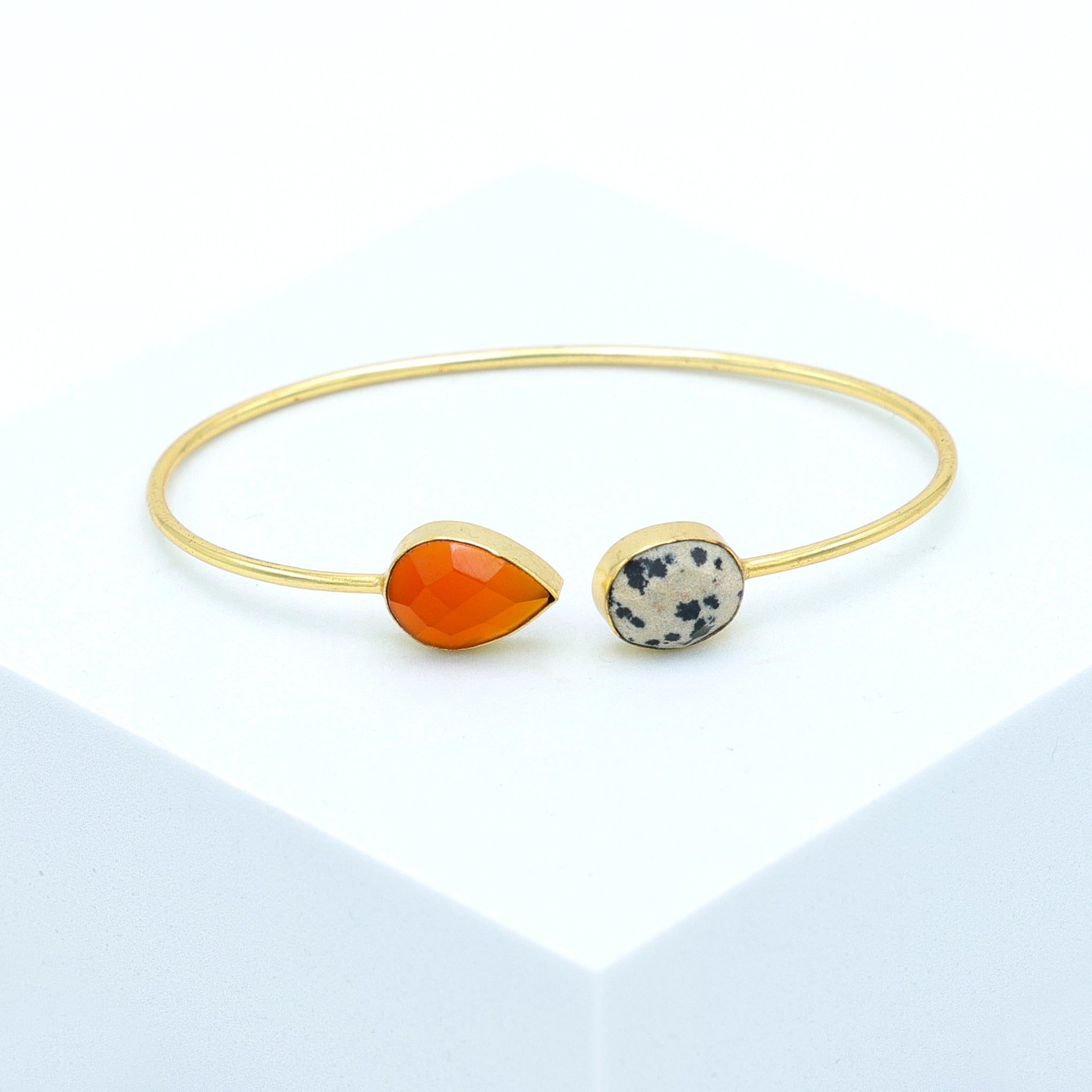 DuaDalmatianJasper_CarnelianCalcedonyBangle_UniqueGold-PlatedGemstoneJewelry