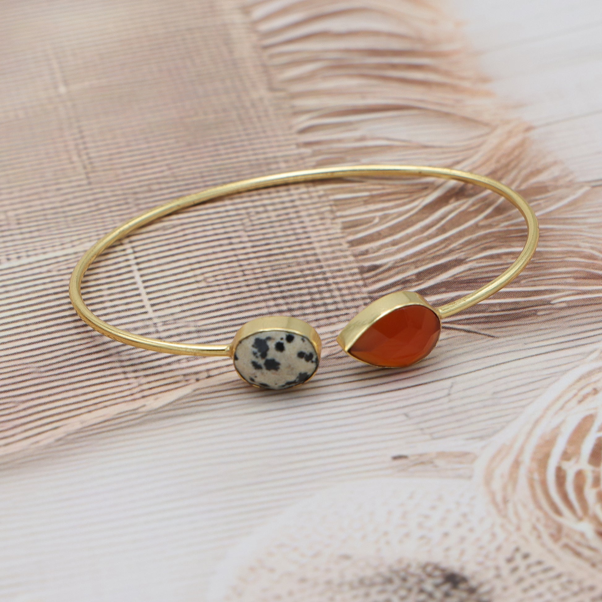 DuaDalmatianJasper_CarnelianCalcedonyBangle_UniqueGold-PlatedGemstoneJewelry_2