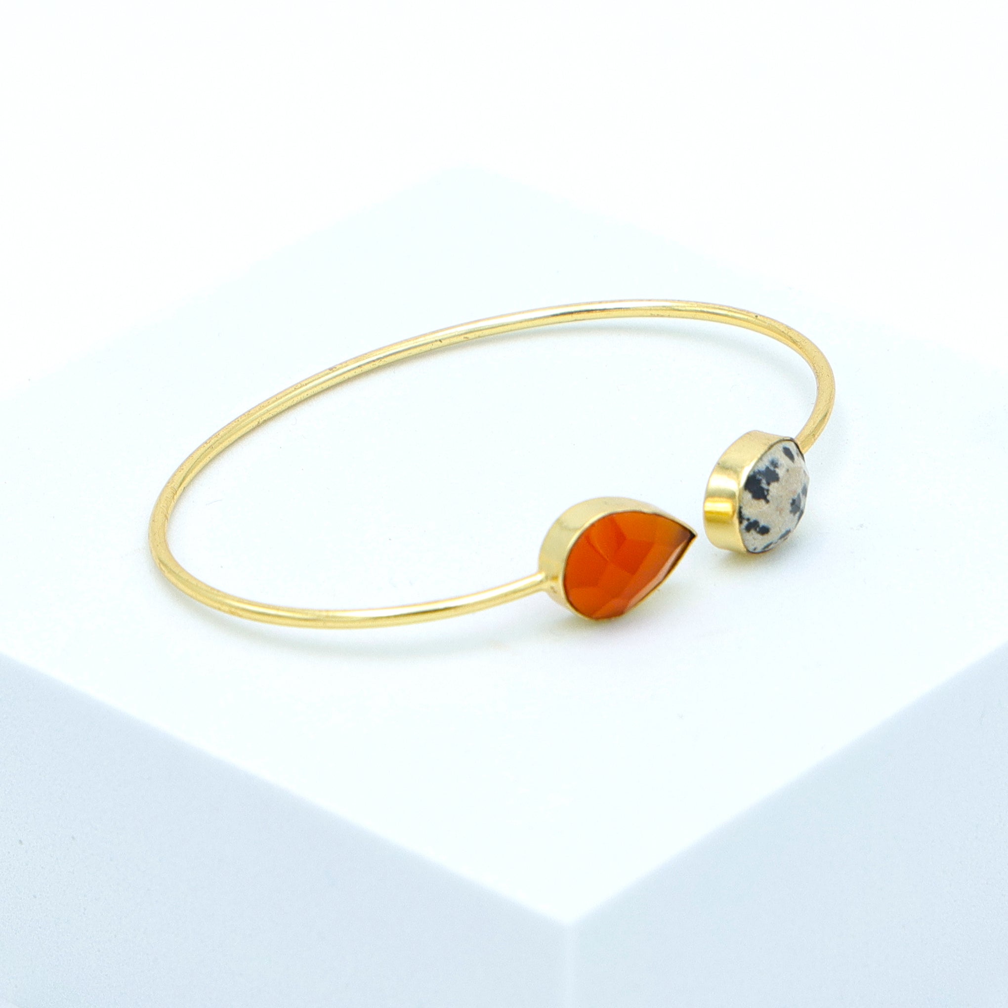 DuaDalmatianJasper_CarnelianCalcedonyBangle_UniqueGold-PlatedGemstoneJewelry
