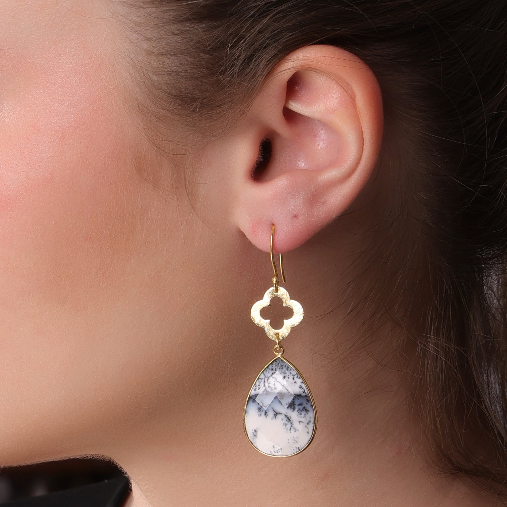 DuaDendriteOpalFlowerEarrings_HandcraftedGold-PlatedUniqueJewelry