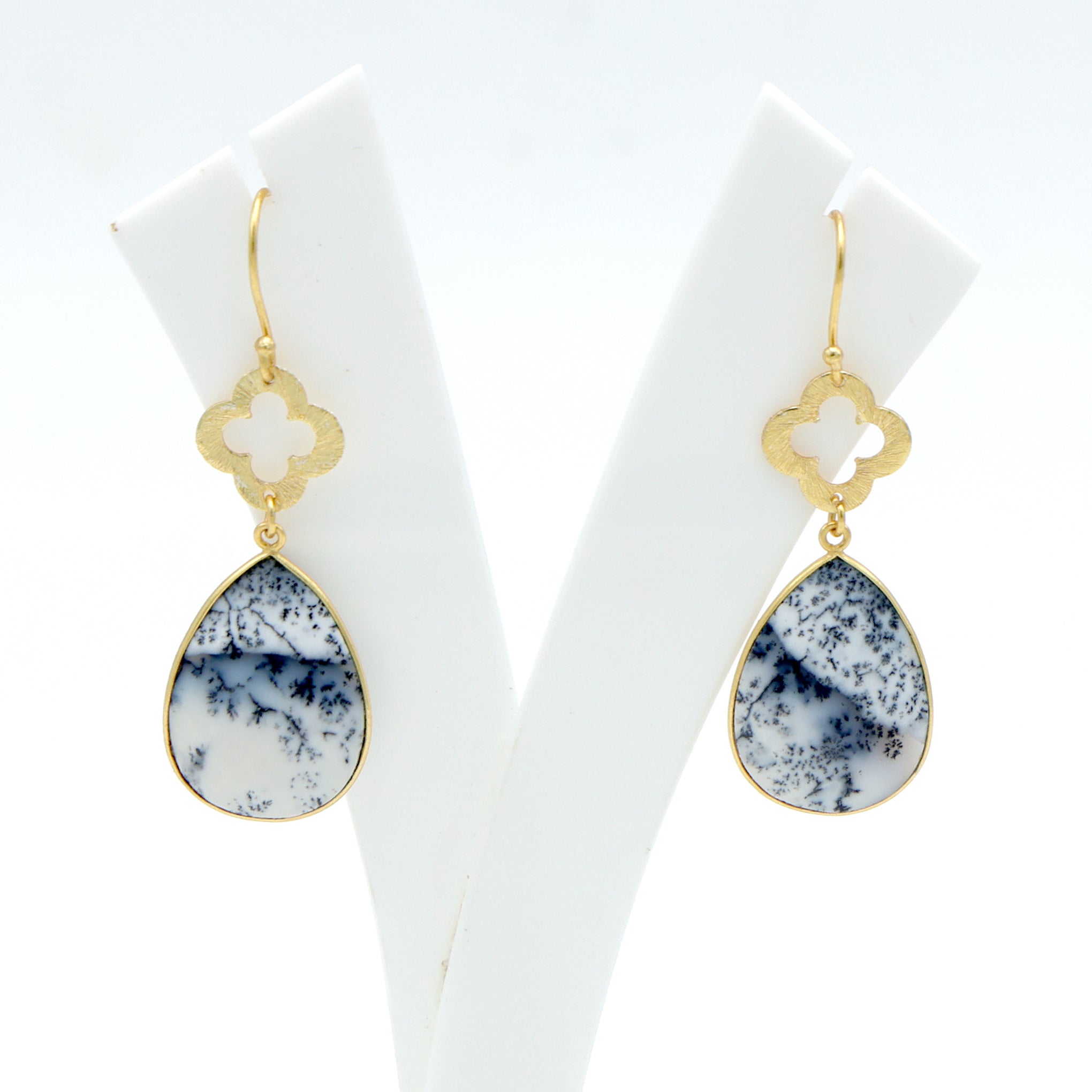 DuaDendriteOpalFlowerEarrings_HandcraftedGold-PlatedUniqueJewelry
